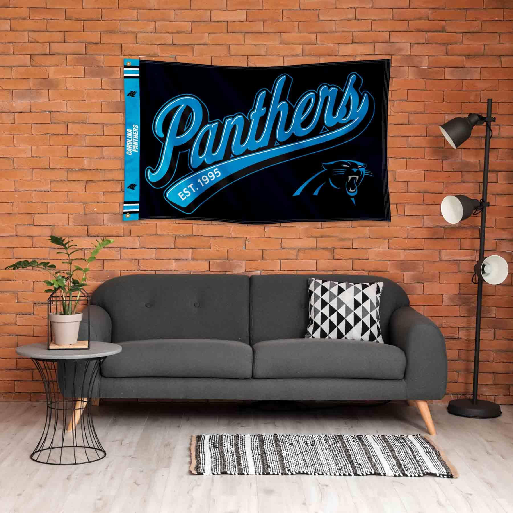WinCraft Carolina Panthers Script Logo Premium Flag - Sports Collectibles, Sports Memorabilia, Sports Fan Shop, Sports Gifts