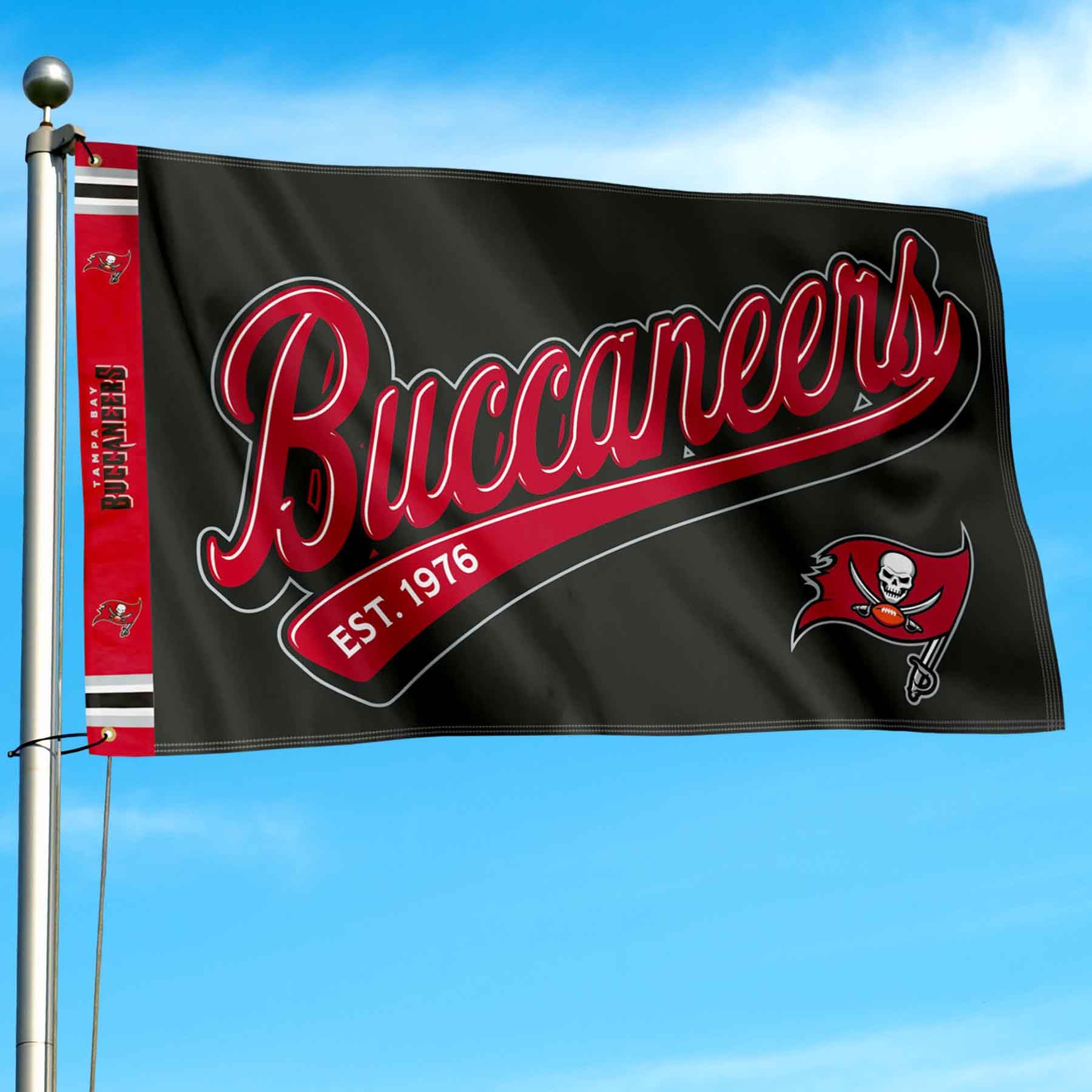 WinCraft Tampa Bay Buccaneers Script Logo Premium Flag - Sports Collectibles, Sports Memorabilia, Sports Fan Shop, Sports Gifts