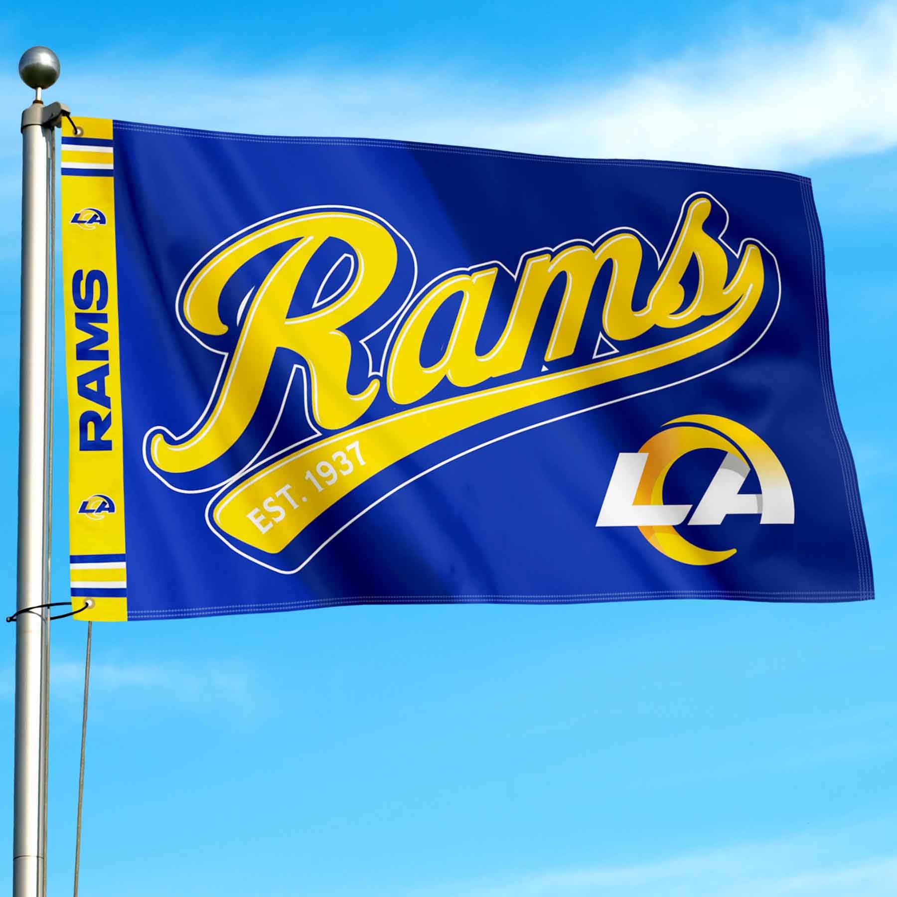 WinCraft Los Angeles Rams Script Logo Premium Flag - Sports Collectibles, Sports Memorabilia, Sports Fan Shop, Sports Gifts