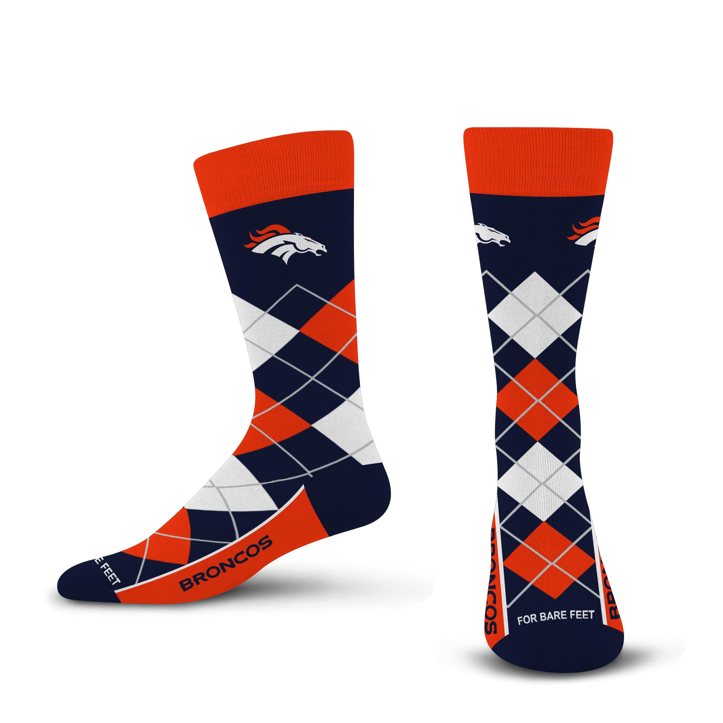 For Bare Feet NFL DENVER BRONCOS Argyle Remix Premium Dress Sock Team Color OSFM - Sports Gifts, Sports Memorabilia, Sports Collectibles, Fan Shop