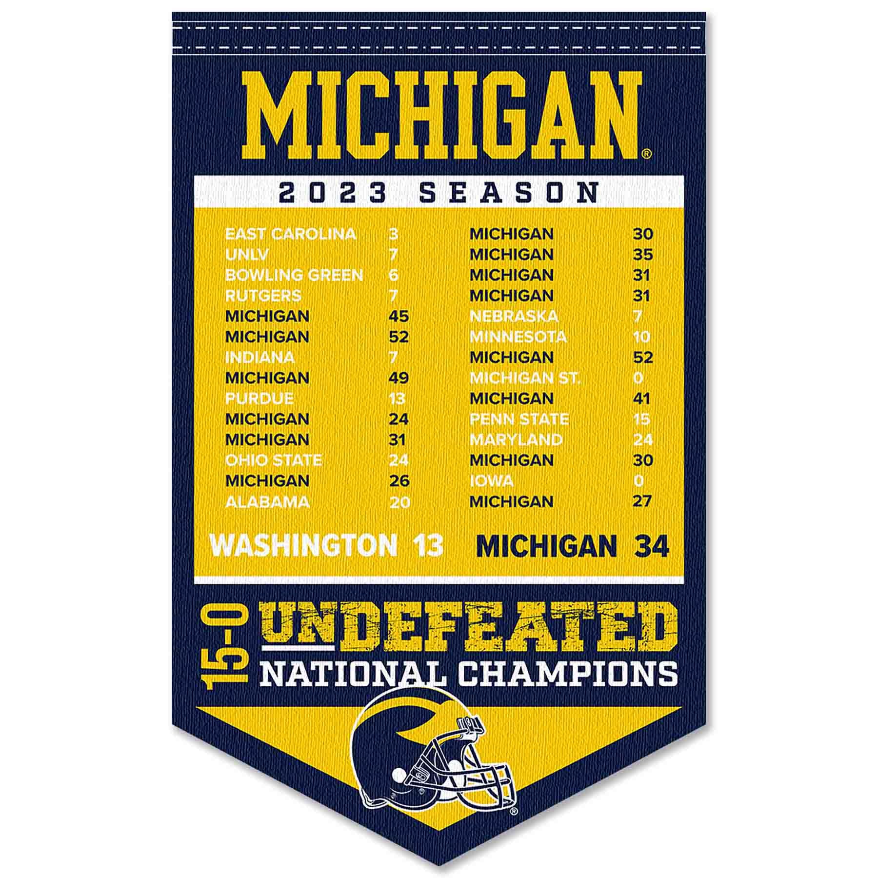 College Flags & Banners Co. Michigan Team University Wolverines 15-0 Undefeated 2023 Season Banner - Sports Collectibles, Sports Memorabilia, Sports Fan Shop, Sports Gifts