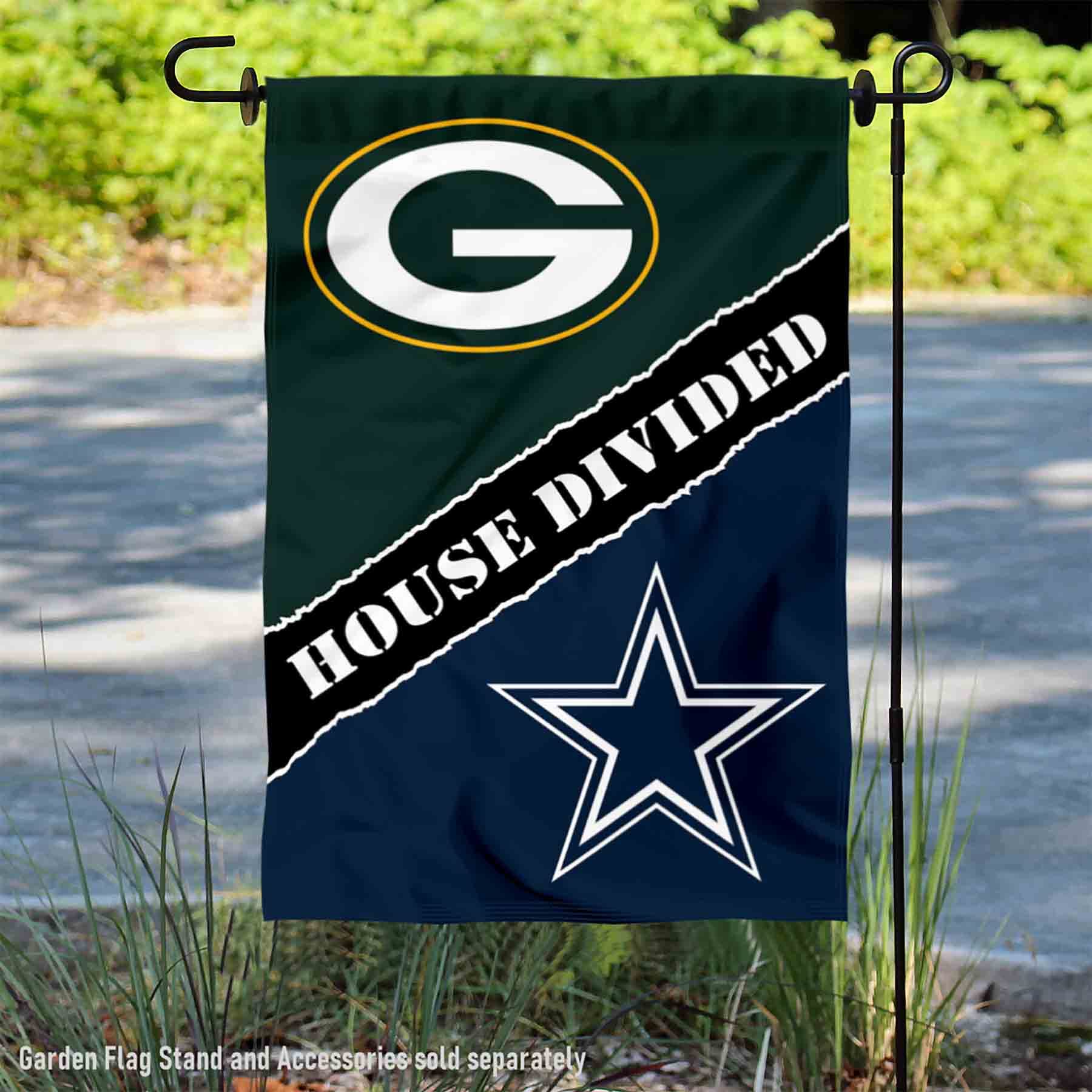 WinCraft House Divided Packers and Cowboys Double Sided Garden Flag - Sports Collectibles, Sports Memorabilia, Sports Fan Shop, Sports Gifts