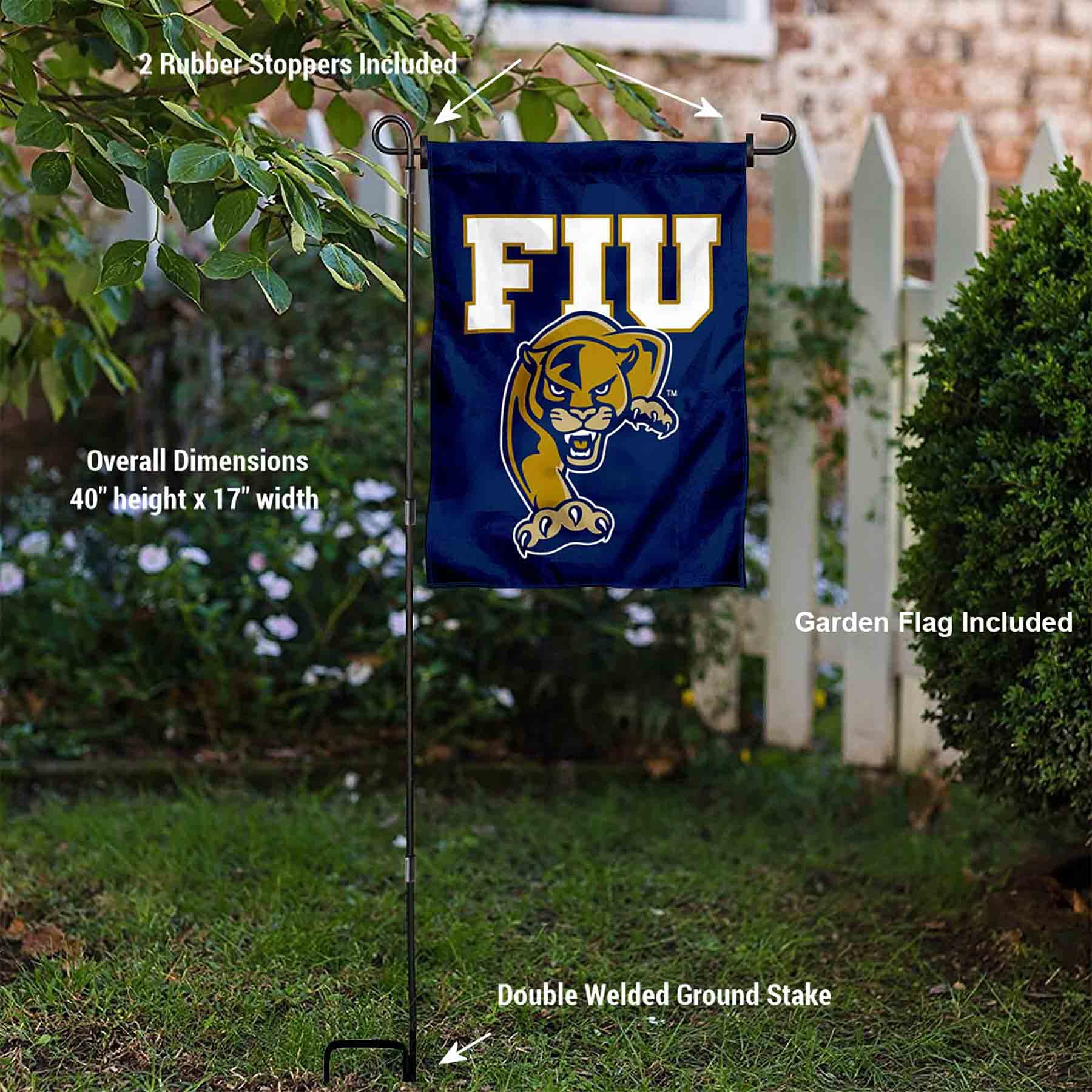 College Flags & Banners Co. Florida International Panthers Garden Flag with Pole Stand Holder - Sports Collectibles, Sports Memorabilia, Sports Fan Shop, Sports Gifts