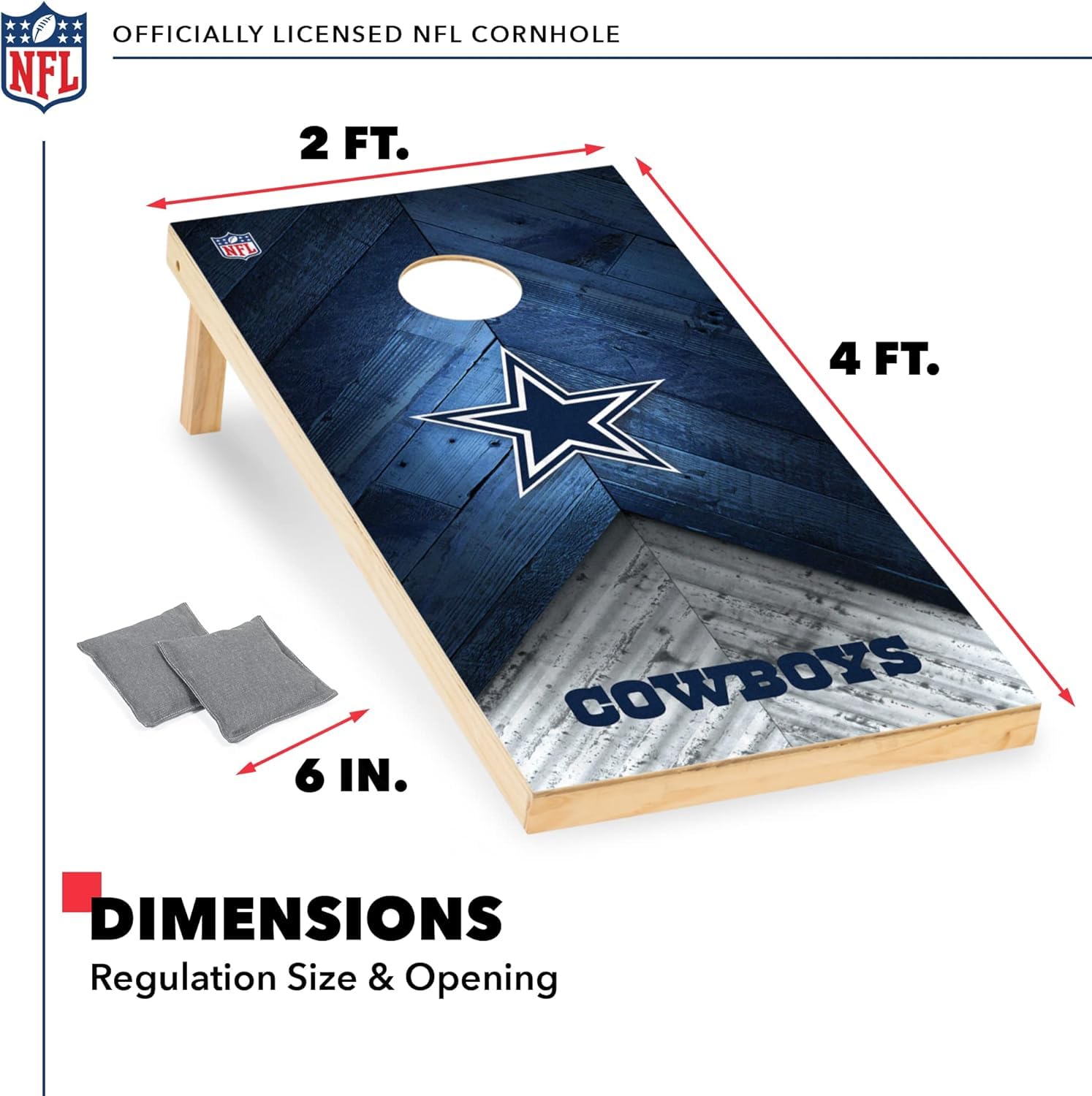 Wild Sports NFL Dallas Cowboys 2' x 4' Regulation Size Solid Wood Cornhole Set with Direct Print HD Team Graphics - Sports Collectibles, Sports Memorabilia, Sports Fan Shop, Sports Gifts