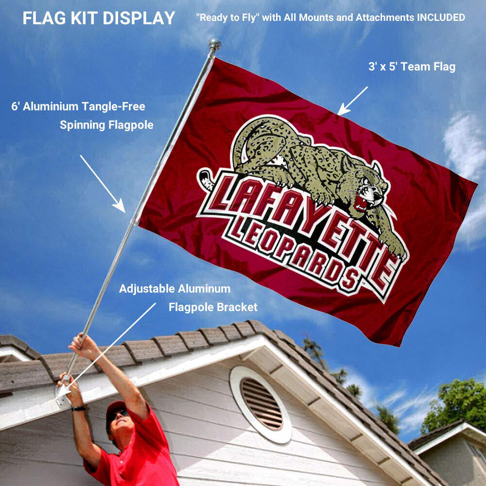 College Flags & Banners Co. Lafayette Leopards Flag and Pole Bracket Mount Bundle - Sports Collectibles, Sports Memorabilia, Sports Fan Shop, Sports Gifts