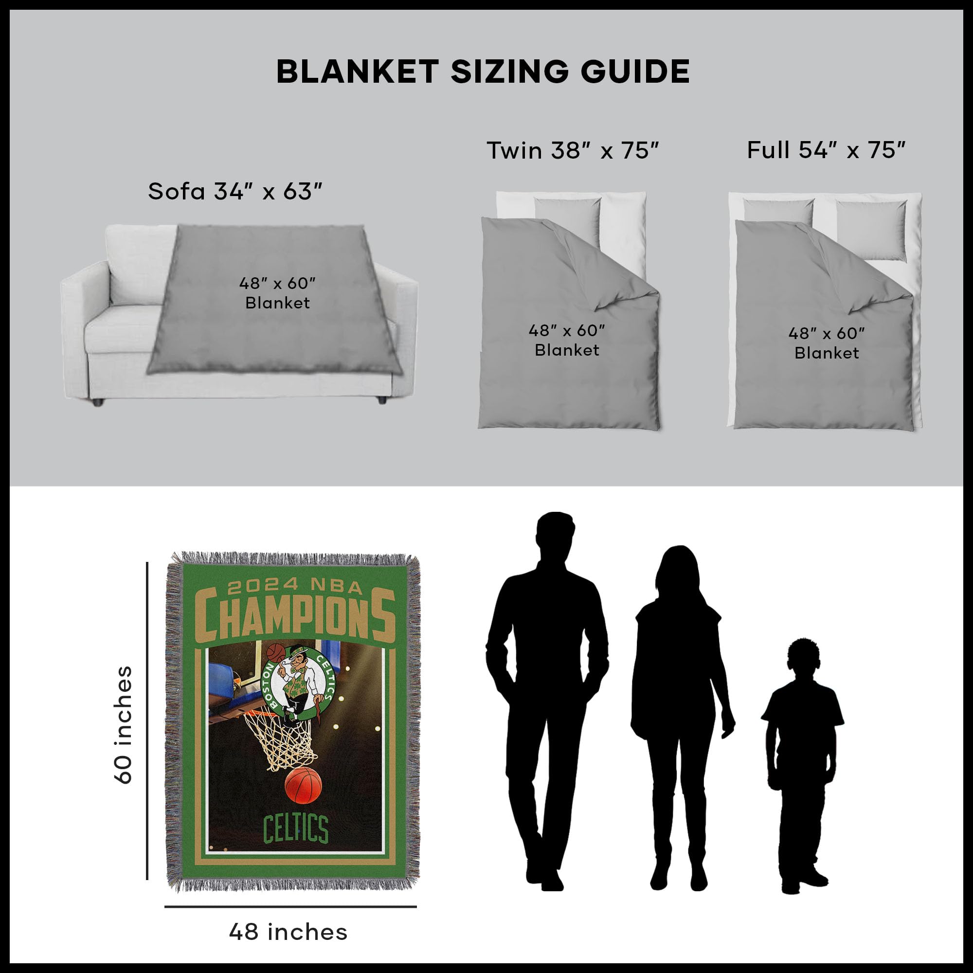 Northwest NBA Boston Celtics NBA Champions 2024 Woven Tapestry Throw Blanket, 46" x 60", Net Glory - Sports Collectibles, Sports Memorabilia, Sports Fan Shop, Sports Gifts