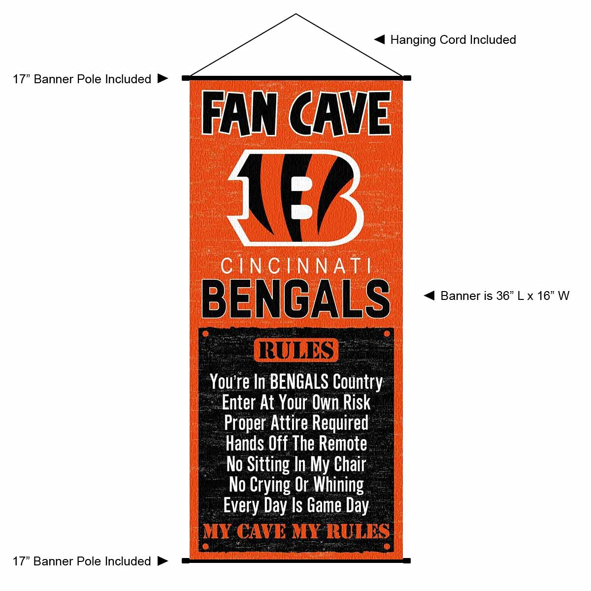 Cincinnati Bengals Man Cave Fan Banner Wall Door Scroll - Sports Collectibles, Sports Memorabilia, Sports Fan Shop, Sports Gifts