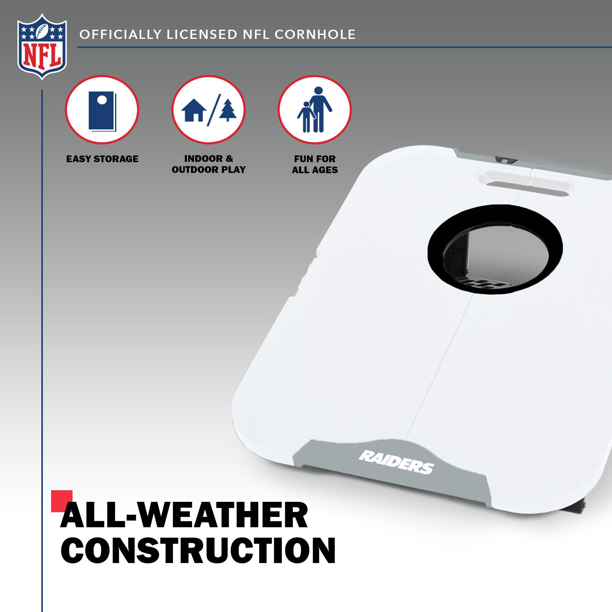 Wild Sports NFL Las Vegas Raiders Pro Football All-Weather Cornhole Set - Travel Bean Bag Toss Set Includes 8 Bean Bags - Sports Collectibles, Sports Memorabilia, Sports Fan Shop, Sports Gifts