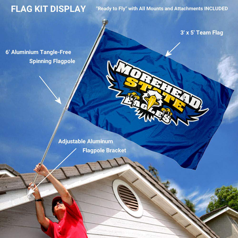 College Flags & Banners Co. Morehead State University Flag and Pole Bracket Mount Bundle - Sports Collectibles, Sports Memorabilia, Sports Fan Shop, Sports Gifts