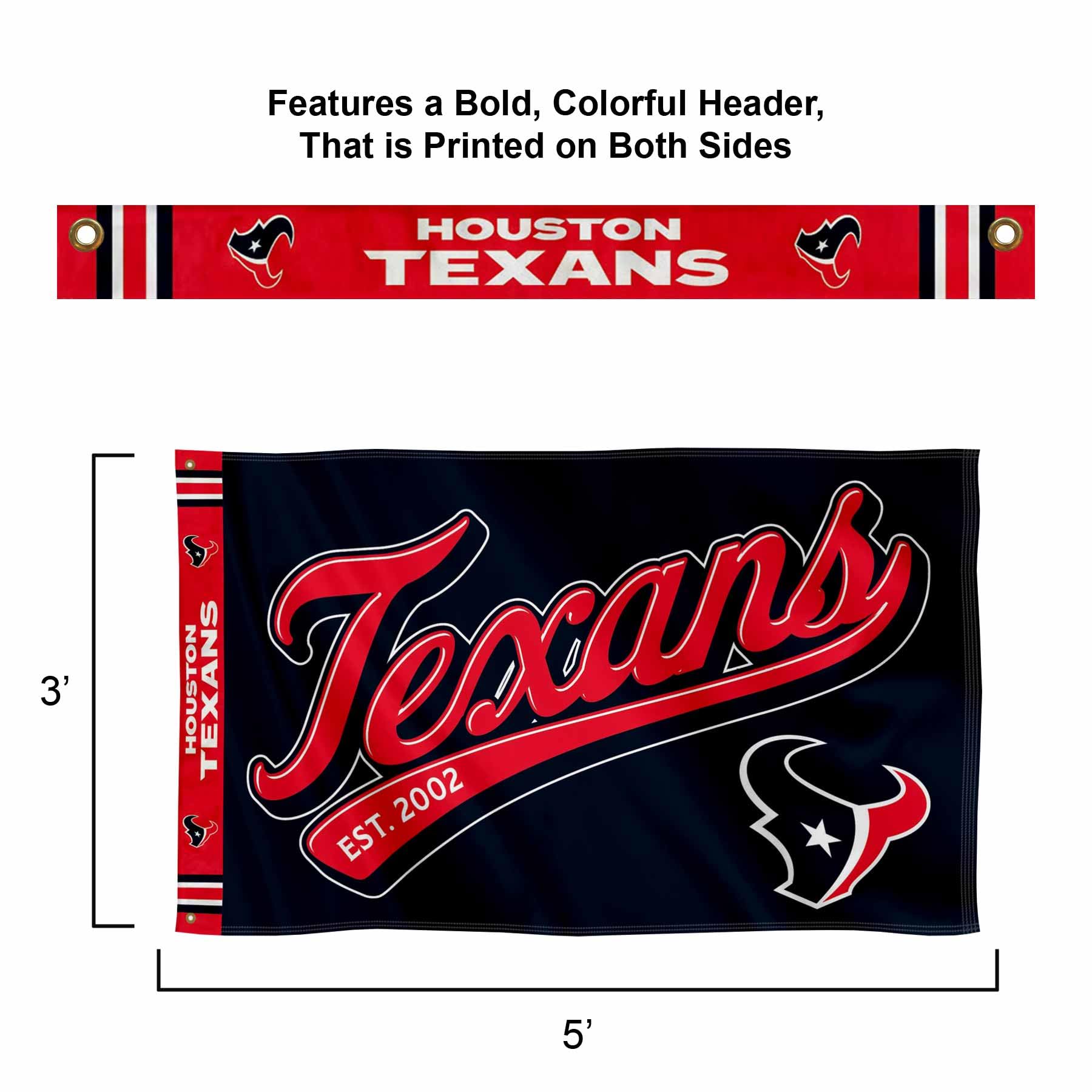 WinCraft Houston Texans Script Logo Premium Flag - Sports Collectibles, Sports Memorabilia, Sports Fan Shop, Sports Gifts