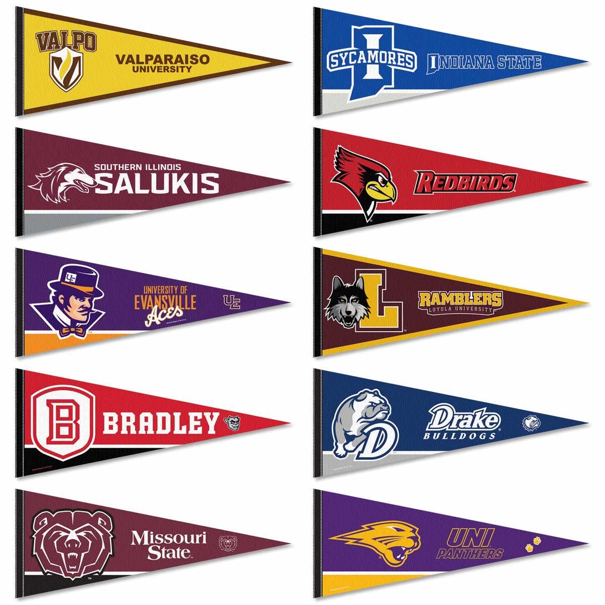 Missouri Valley Conference College Pennant Set - Sports Collectibles, Sports Memorabilia, Sports Fan Shop, Sports Gifts