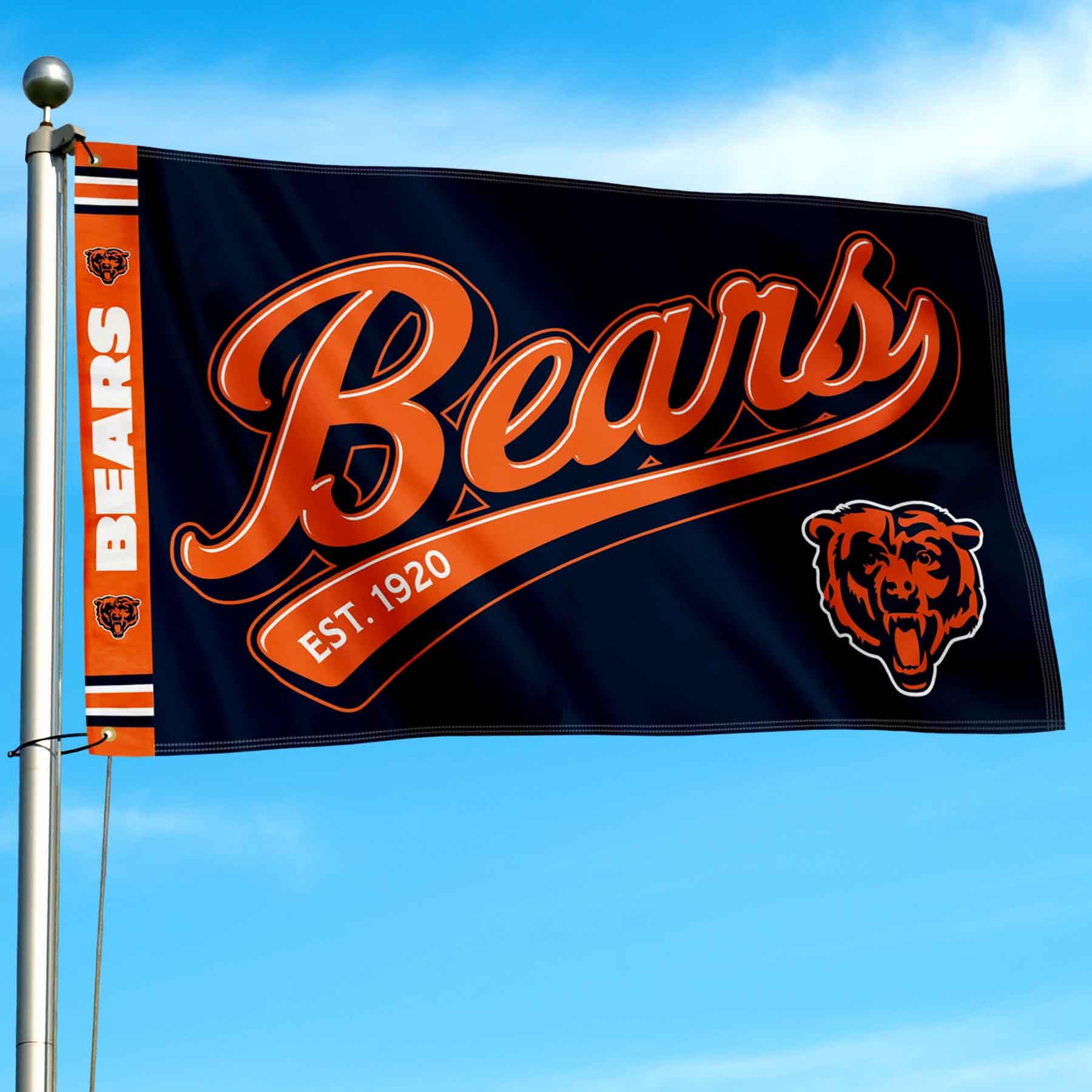 WinCraft Chicago Bears Script Logo Premium Flag - Sports Collectibles, Sports Memorabilia, Sports Fan Shop, Sports Gifts