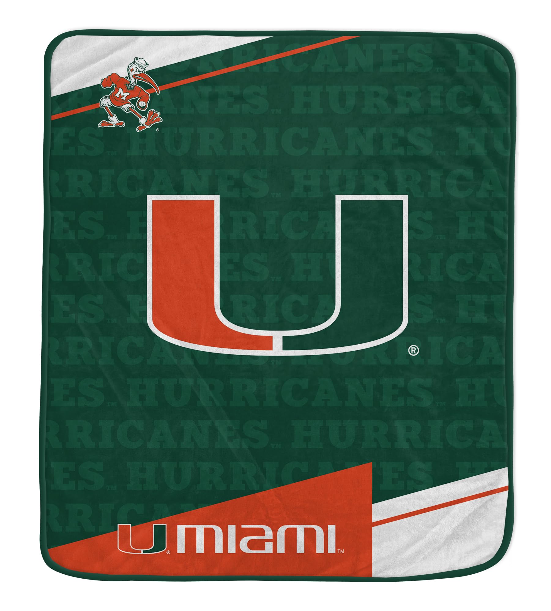 Pegasus Sports NCAA Miami Hurricanes Diagonal Ghost Ultra Soft Blanket - Sports Gifts, Sports Memorabilia, Sports Collectibles, Fan Shop