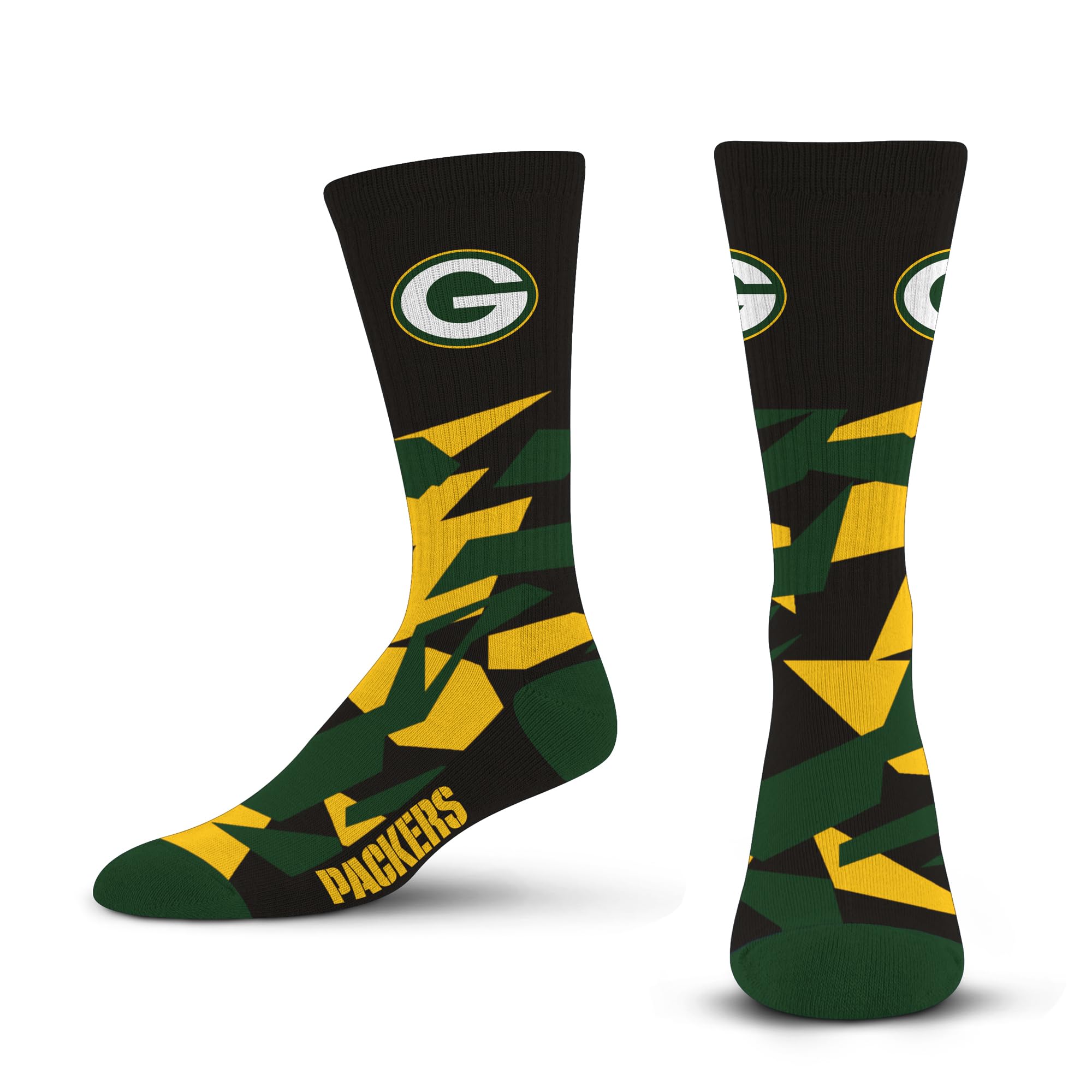 For Bare Feet NFL GREEN BAY PACKERS Shattered Camo Crew Sock Team Color Large - Sports Gifts, Sports Memorabilia, Sports Collectibles, Fan Shop