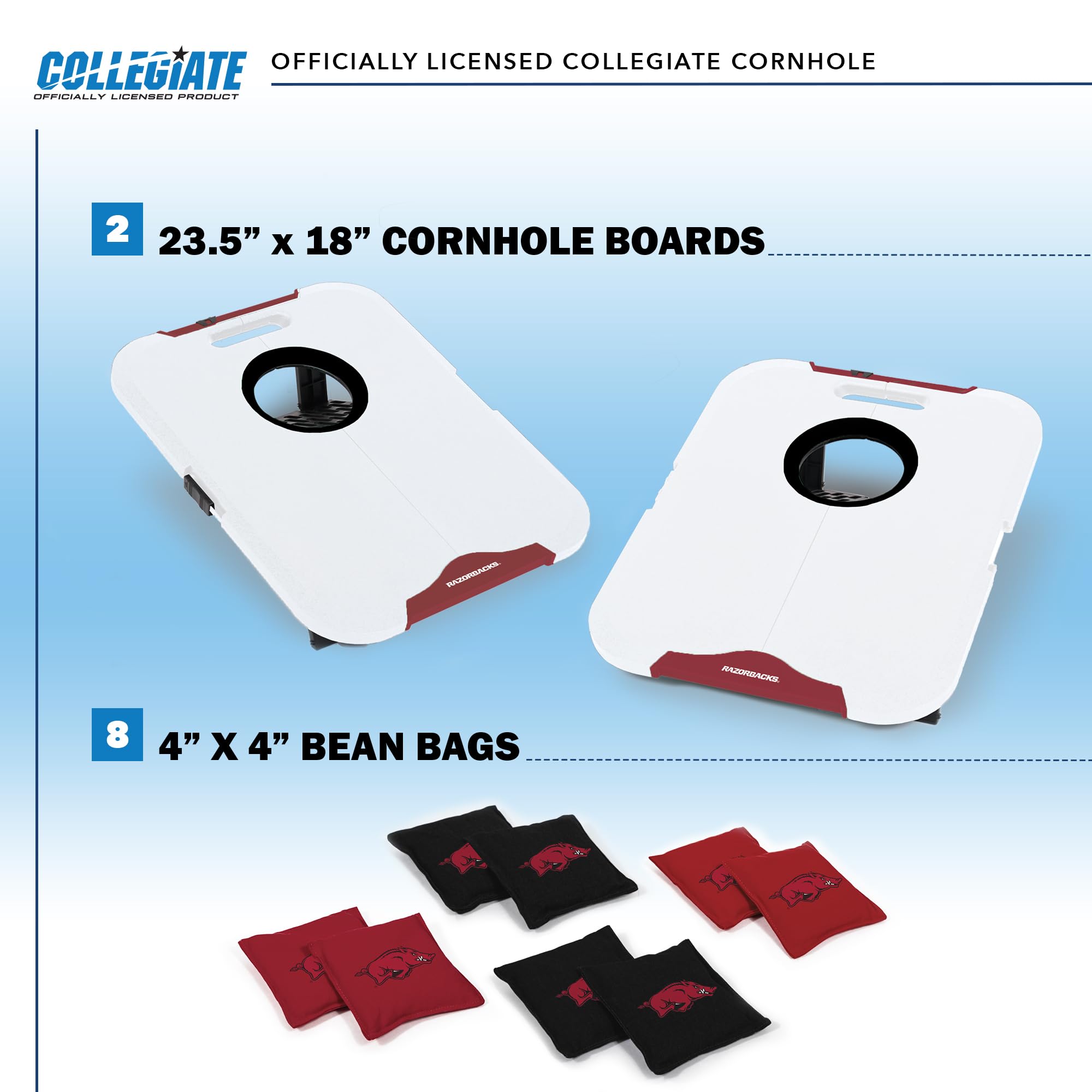 Wild Sports NCAA Arkansas Razorbacks Pro Football All-Weather Cornhole Set - Travel Bean Bag Toss Set Includes 8 Bean Bags - Sports Collectibles, Sports Memorabilia, Sports Fan Shop, Sports Gifts