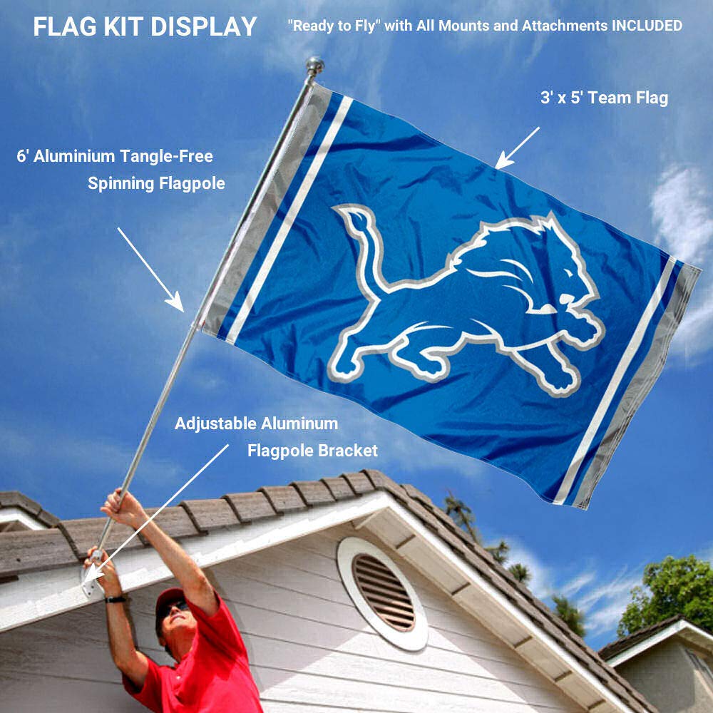 WinCraft Detroit Lions Flag Pole and Bracket Mount Kit - Sports Collectibles, Sports Memorabilia, Sports Fan Shop, Sports Gifts
