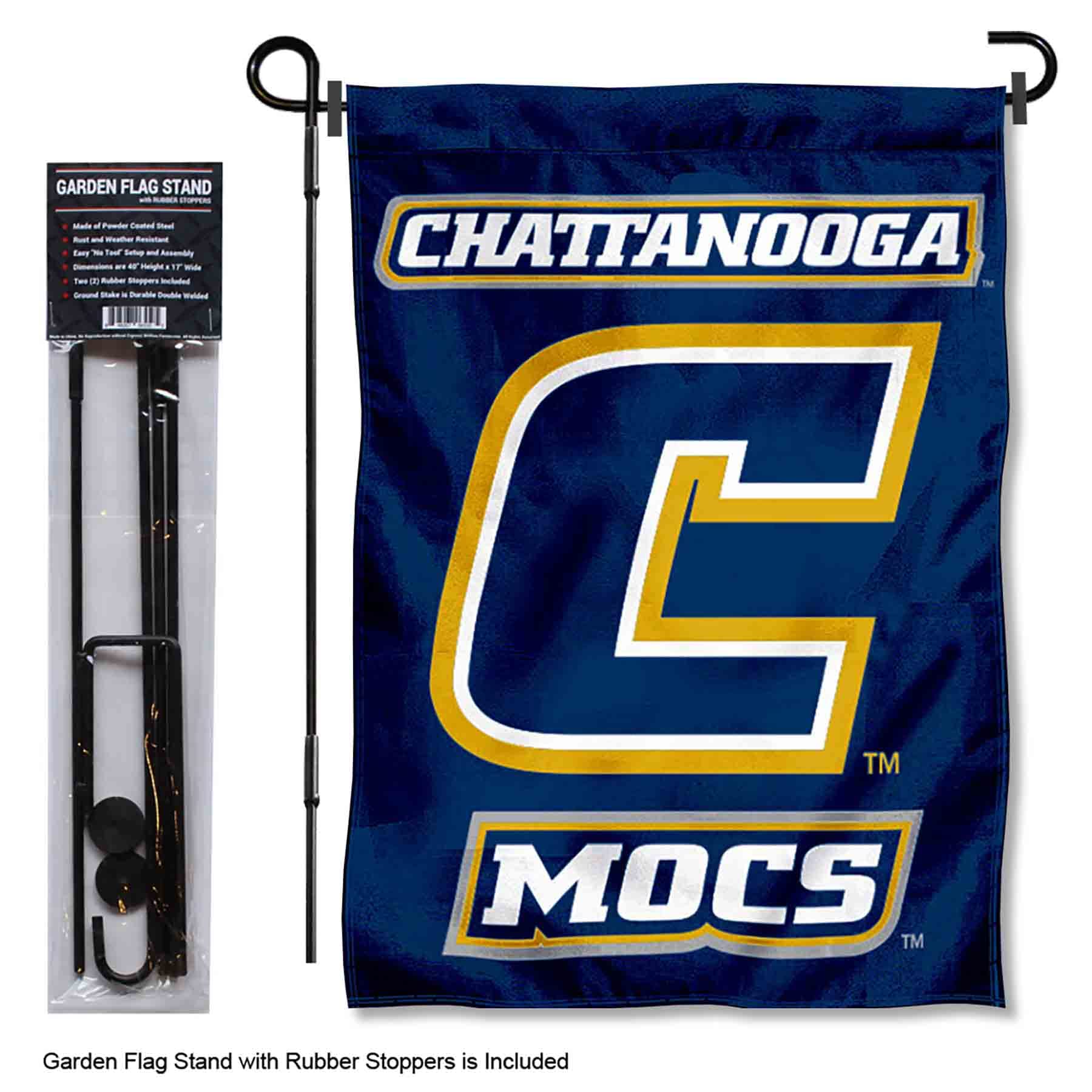 College Flags & Banners Co. Tennessee Chattanooga Mocs Garden Flag with Pole Stand Holder - Sports Collectibles, Sports Memorabilia, Sports Fan Shop, Sports Gifts