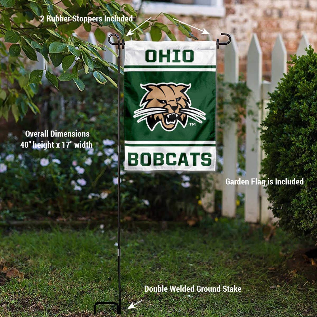 College Flags & Banners Co. Ohio Bobcats Garden Flag and USA Flag Stand Pole Holder Set - Sports Collectibles, Sports Memorabilia, Sports Fan Shop, Sports Gifts
