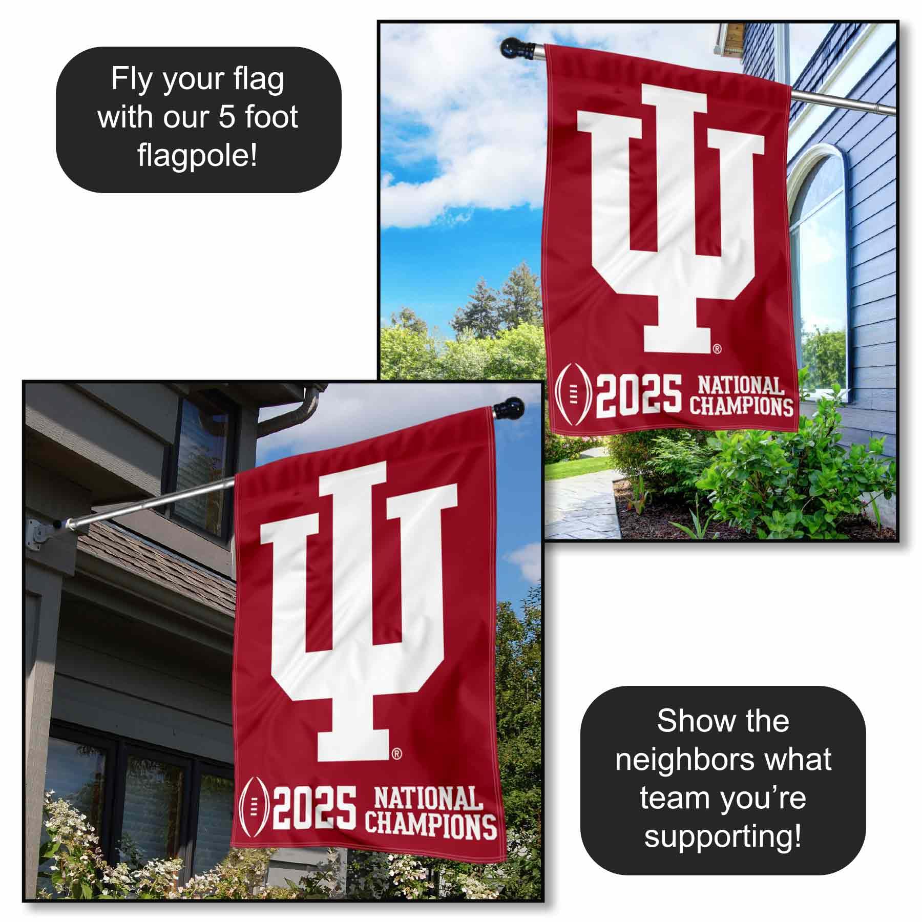 Indiana Hoosiers 2025 National Champions House Flag Banner - Sports Gifts, Sports Memorabilia, Sports Collectibles, Fan Shop