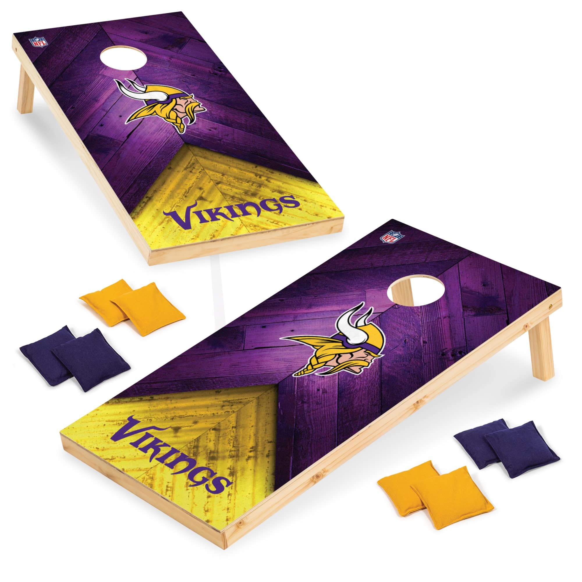 Wild Sports NFL Minnesota Vikings 2' x 4' Regulation Size Solid Wood Cornhole Set with Direct Print HD Team Graphics - Sports Collectibles, Sports Memorabilia, Sports Fan Shop, Sports Gifts