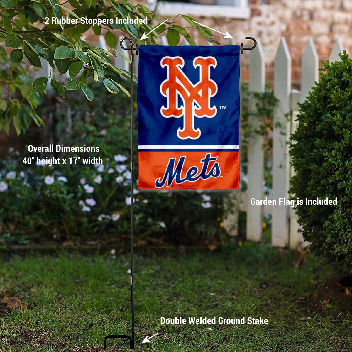 WinCraft New York Mets Garden Flag with Stand Holder - Sports Collectibles, Sports Memorabilia, Sports Fan Shop, Sports Gifts