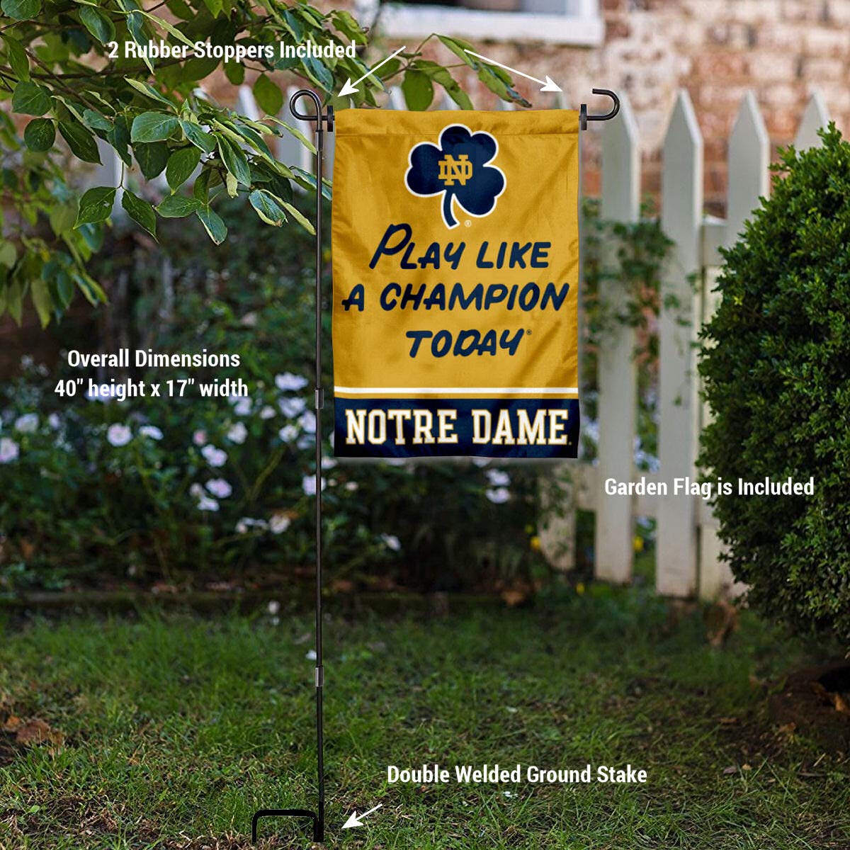 WinCraft Irish Play Like A Champion Today Garden Flag and Pole Stand Holder - Sports Collectibles, Sports Memorabilia, Sports Fan Shop, Sports Gifts