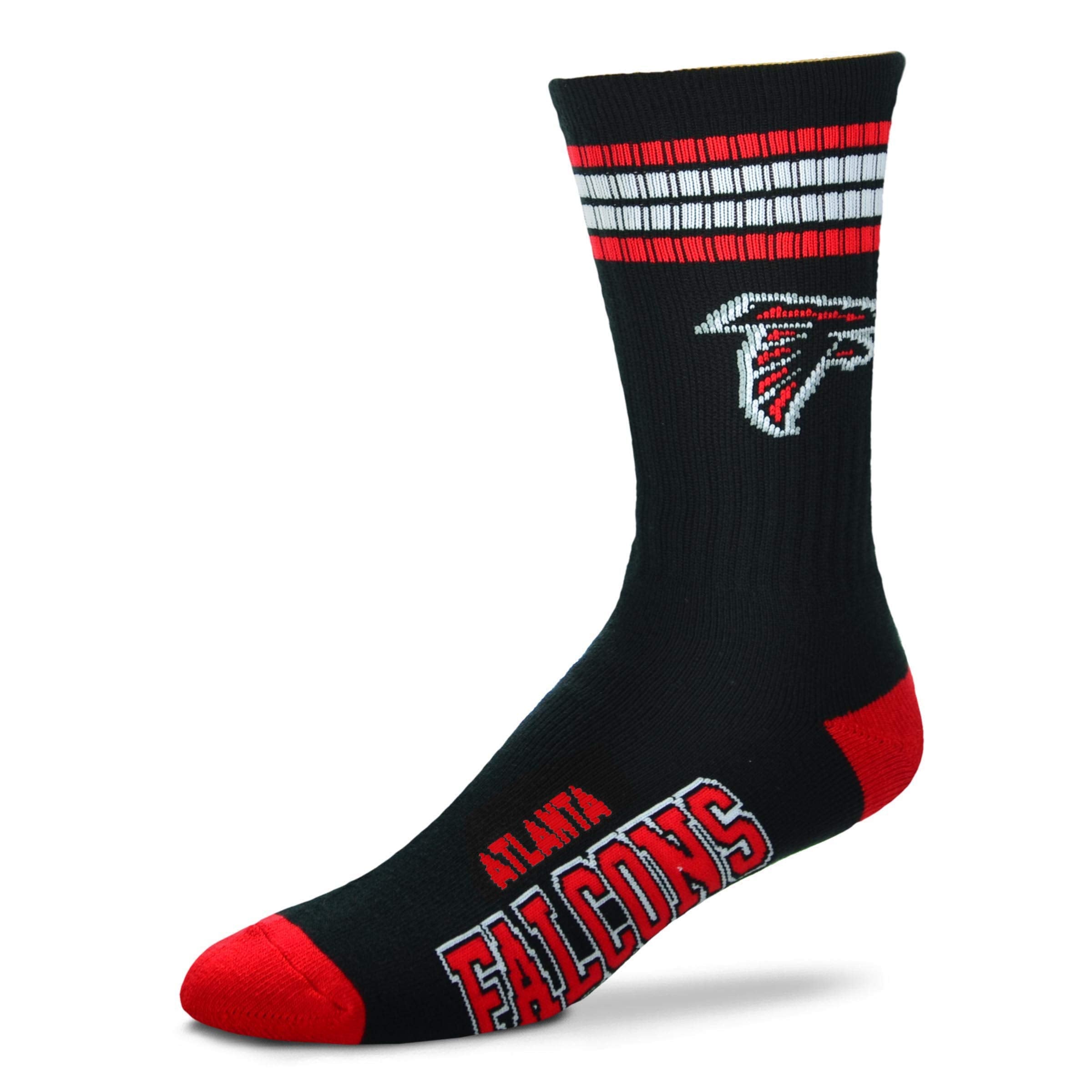 For Bare Feet NFL Youth 4 Stripe Deuce Crew Sock, Atlanta Falcons, One Size - Sports Gifts, Sports Memorabilia, Sports Collectibles, Fan Shop