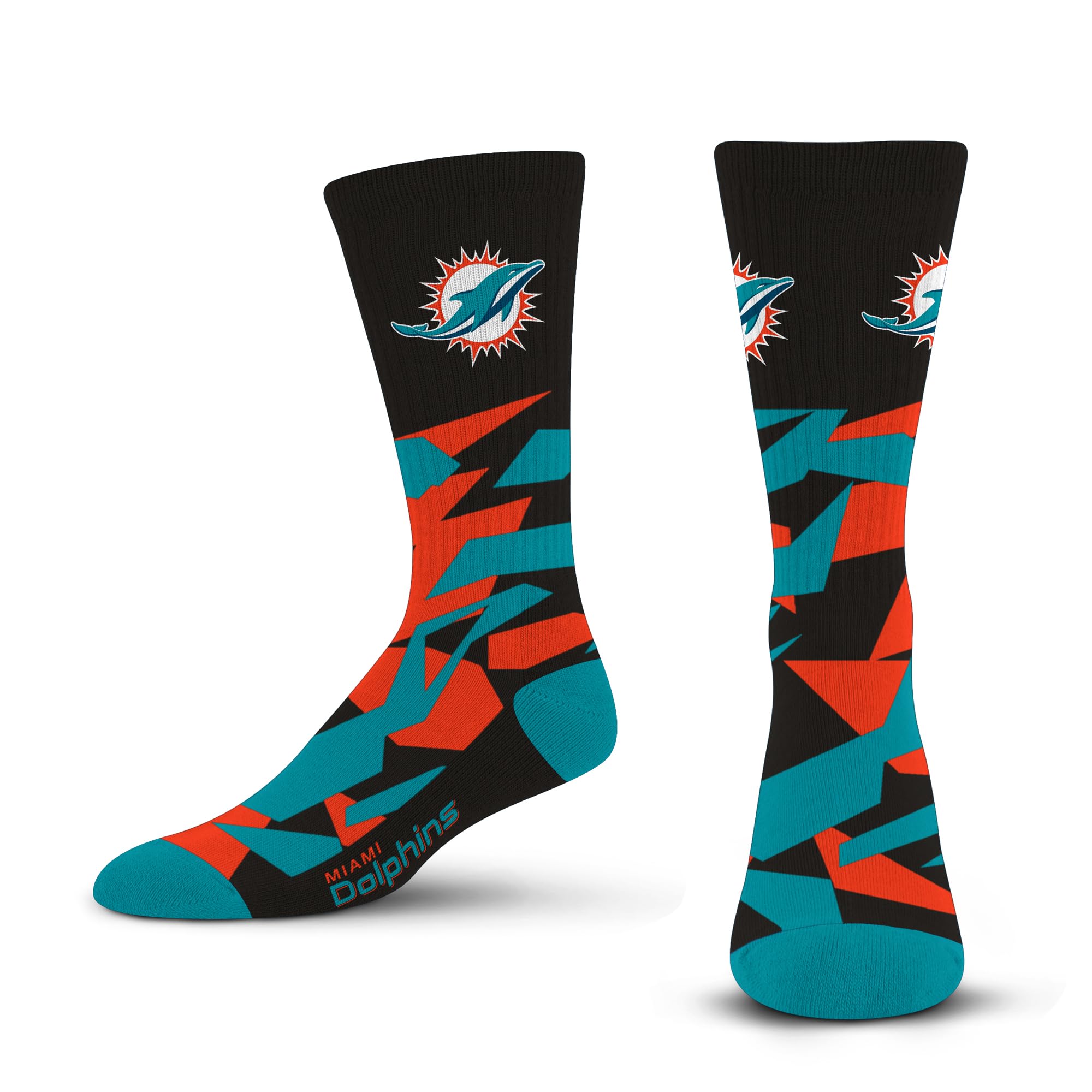 For Bare Feet NFL MIAMI DOLPHINS Shattered Camo Crew Sock Team Color Large - Sports Gifts, Sports Memorabilia, Sports Collectibles, Fan Shop