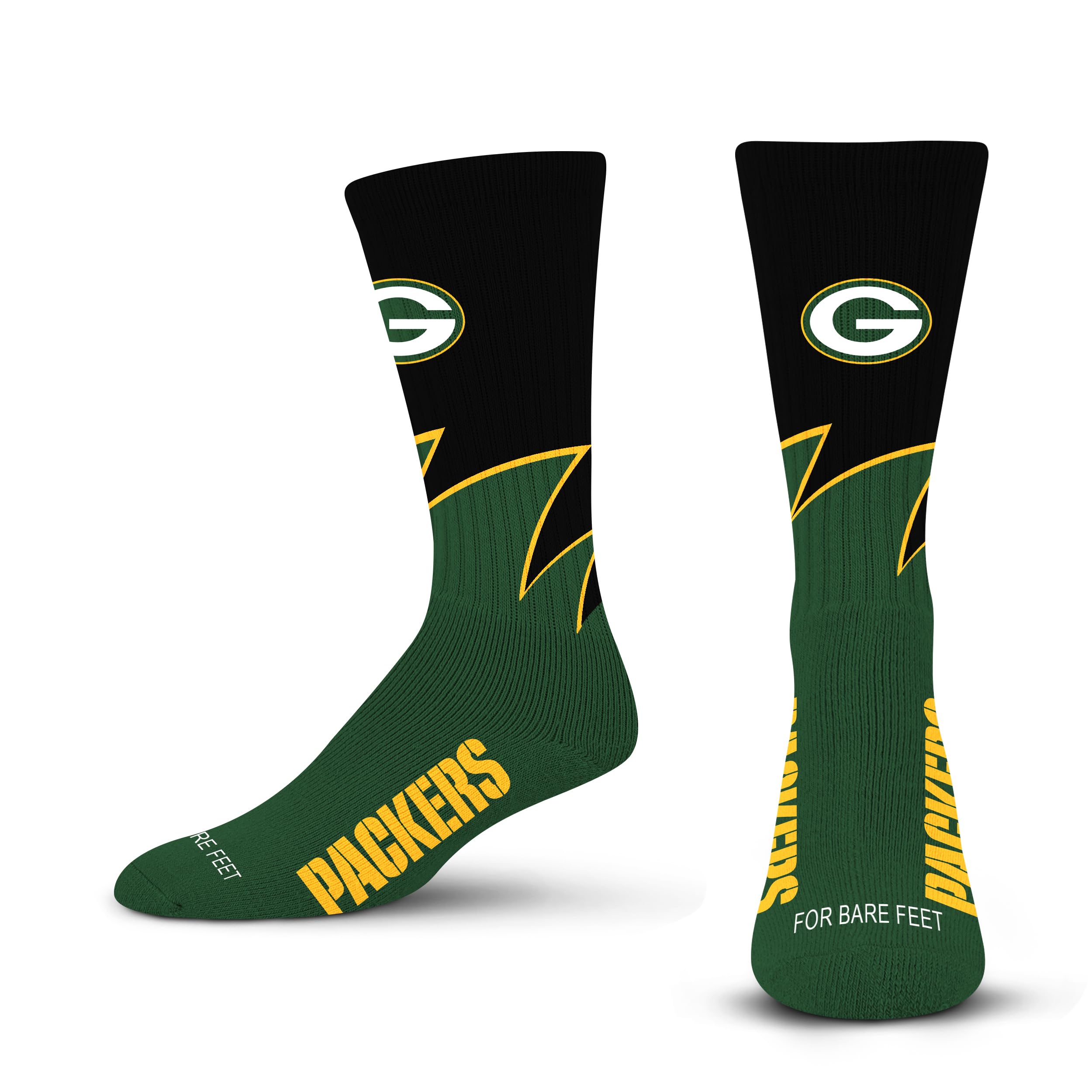 For Bare Feet NFL GREEN BAY PACKERS Black Wave Crew Sock Team Color YOUTH - Sports Gifts, Sports Memorabilia, Sports Collectibles, Fan Shop