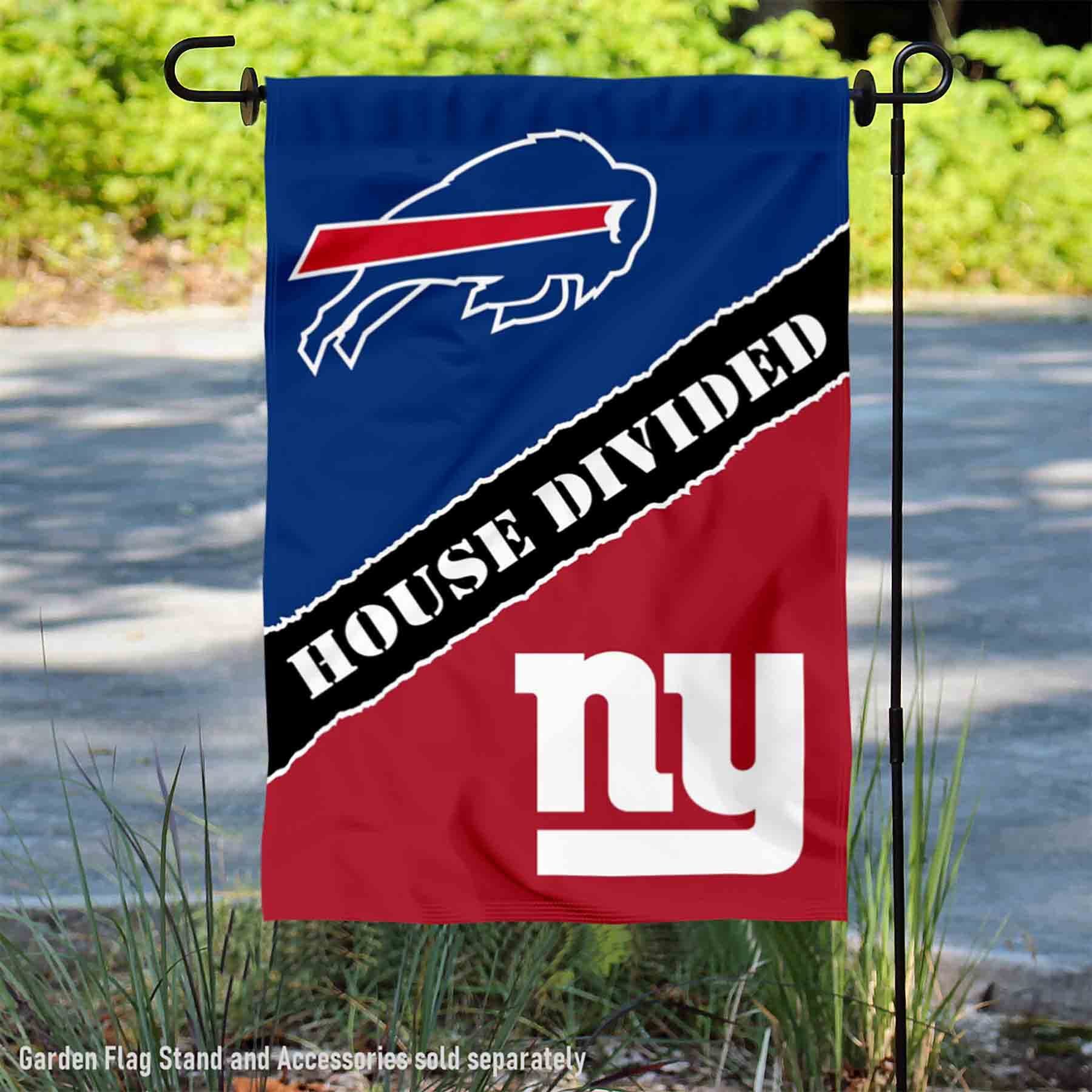 WinCraft House Divided Bills and Giants Double Sided Garden Flag - Sports Collectibles, Sports Memorabilia, Sports Fan Shop, Sports Gifts