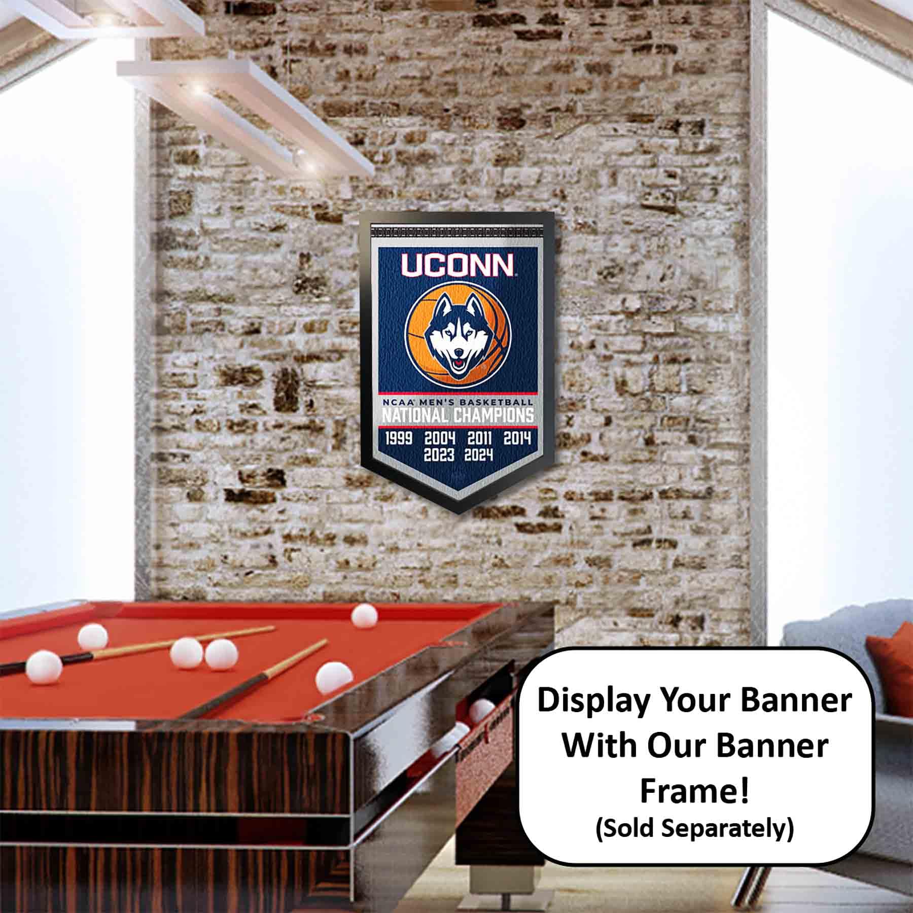 Connecticut Huskies 6 Time 6X Basketball National Champions Banner - Sports Collectibles, Sports Memorabilia, Sports Fan Shop, Sports Gifts