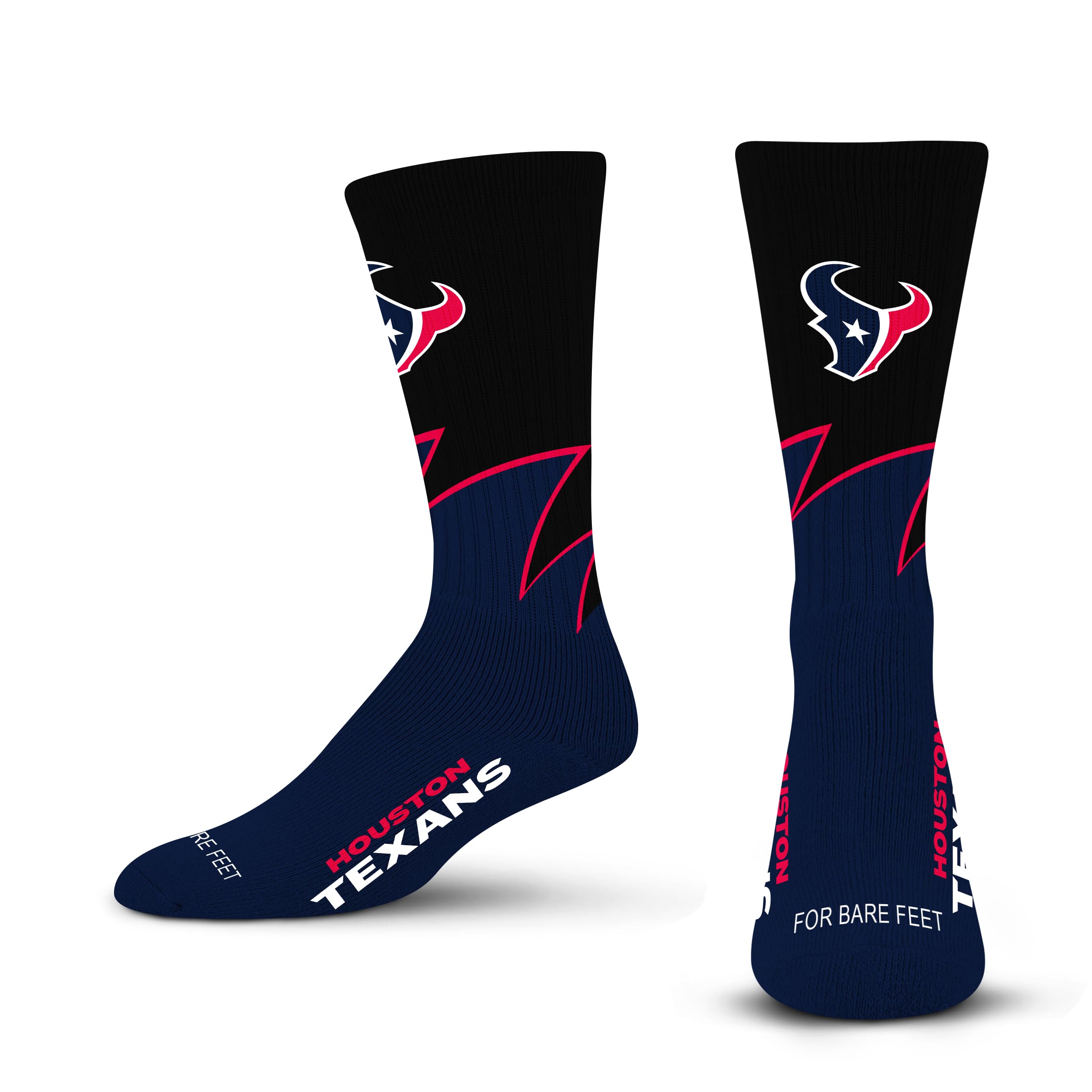For Bare Feet NFL HOUSTON TEXANS Black Wave Crew Sock Team Color YOUTH - Sports Gifts, Sports Memorabilia, Sports Collectibles, Fan Shop