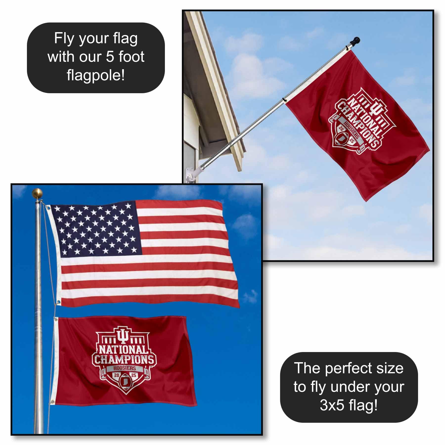 Indiana Hoosiers 2025 National Champions Small 2x3 Foot Flag - Sports Gifts, Sports Memorabilia, Sports Collectibles, Fan Shop