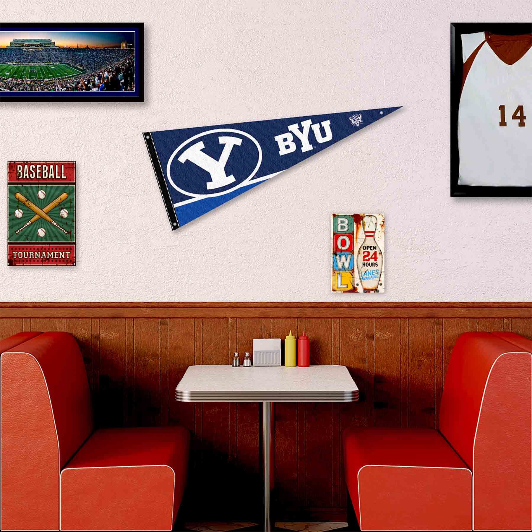 College Flags & Banners Co. Brigham Young Cougars Pennant Flag and Wall Tack Mount Pads - Sports Collectibles, Sports Memorabilia, Sports Fan Shop, Sports Gifts
