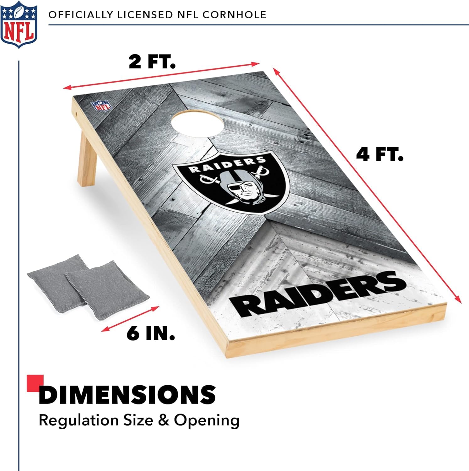 Wild Sports NFL Las Vegas Raiders 2' x 4' Regulation Size Solid Wood Cornhole Set with Direct Print HD Team Graphics - Sports Collectibles, Sports Memorabilia, Sports Fan Shop, Sports Gifts