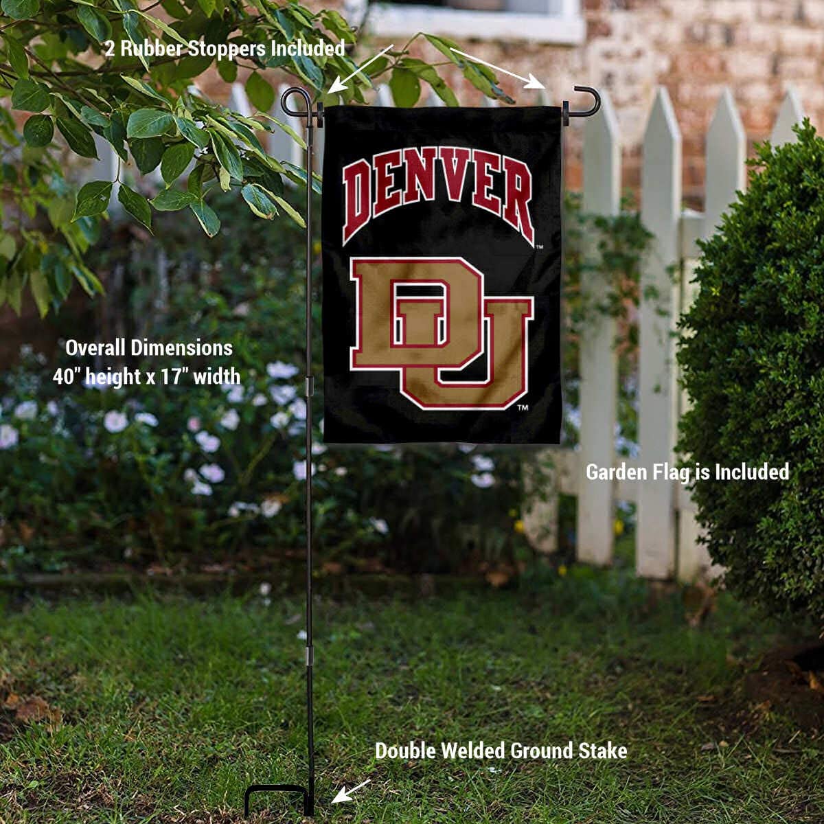 College Flags & Banners Co. Denver DU Pioneers Garden Flag and USA Flag Stand Pole Holder Set - Sports Collectibles, Sports Memorabilia, Sports Fan Shop, Sports Gifts