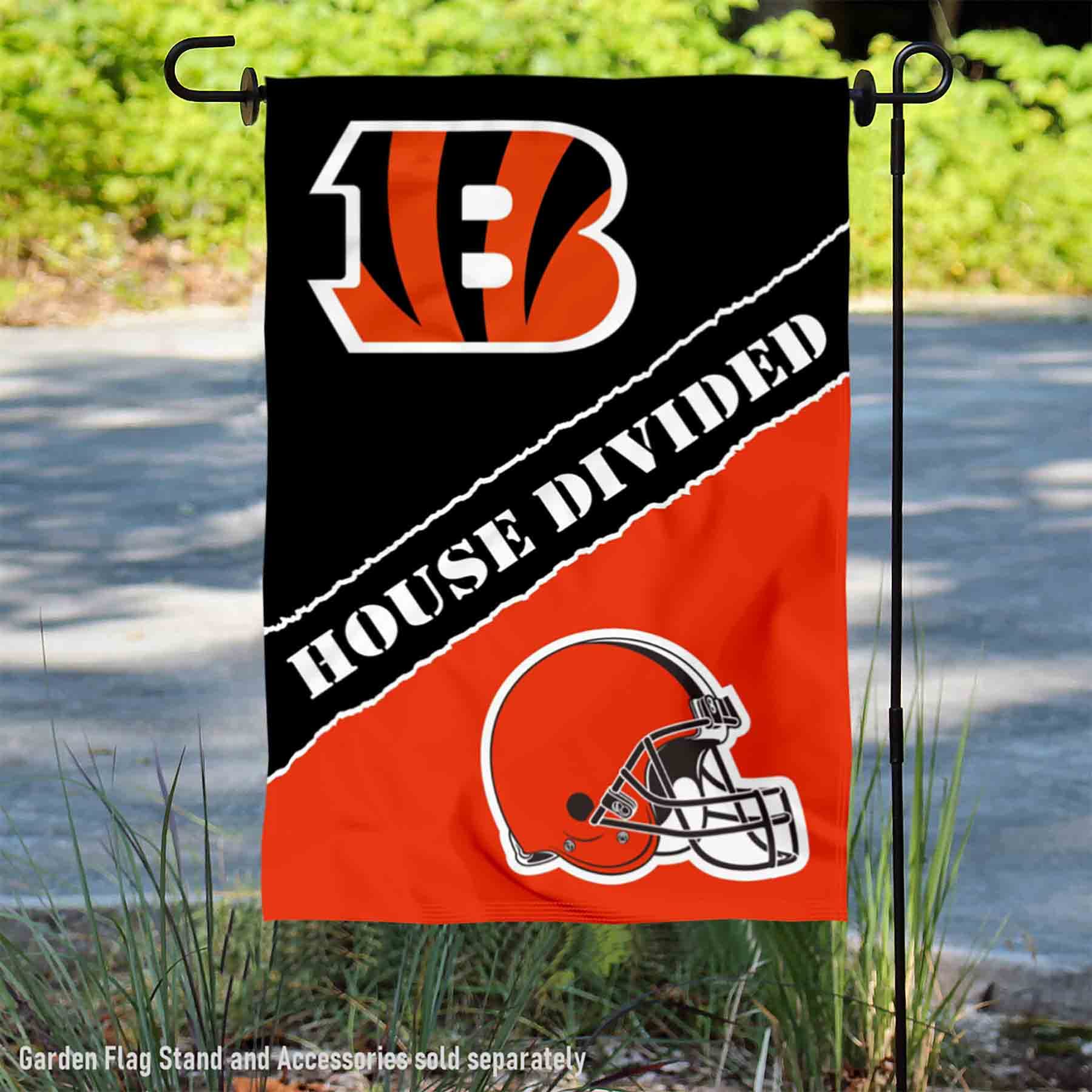 WinCraft House Divided Bengals and Browns Double Sided Garden Flag - Sports Collectibles, Sports Memorabilia, Sports Fan Shop, Sports Gifts