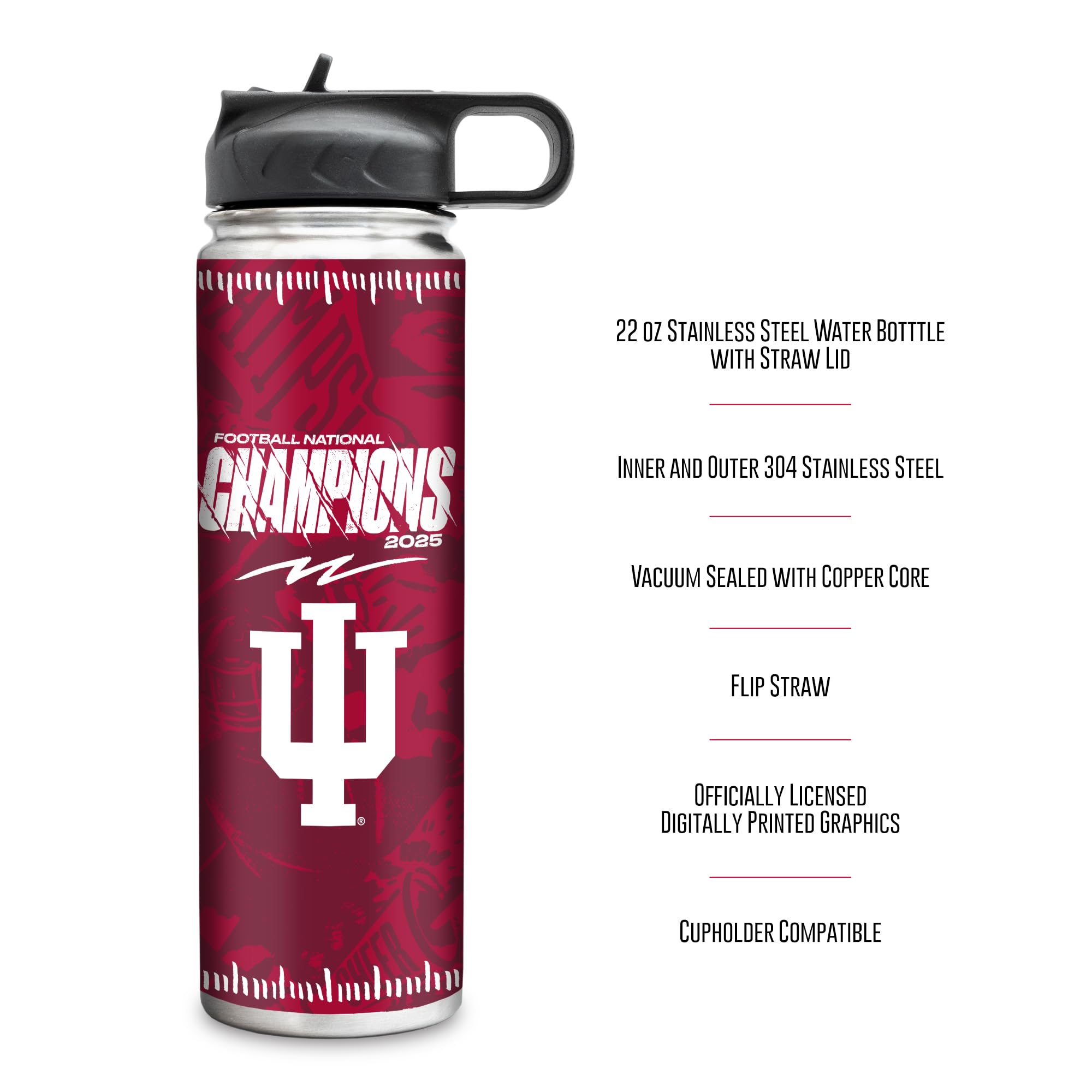 Rico Industries NCAA Indiana Hoosiers 2026 Football National Champions 22oz Stainless Steel Tumbler with Lid - Great For Coffee, Tea, Water or Cocktails - Sports Gifts, Sports Memorabilia, Sports Collectibles, Fan Shop