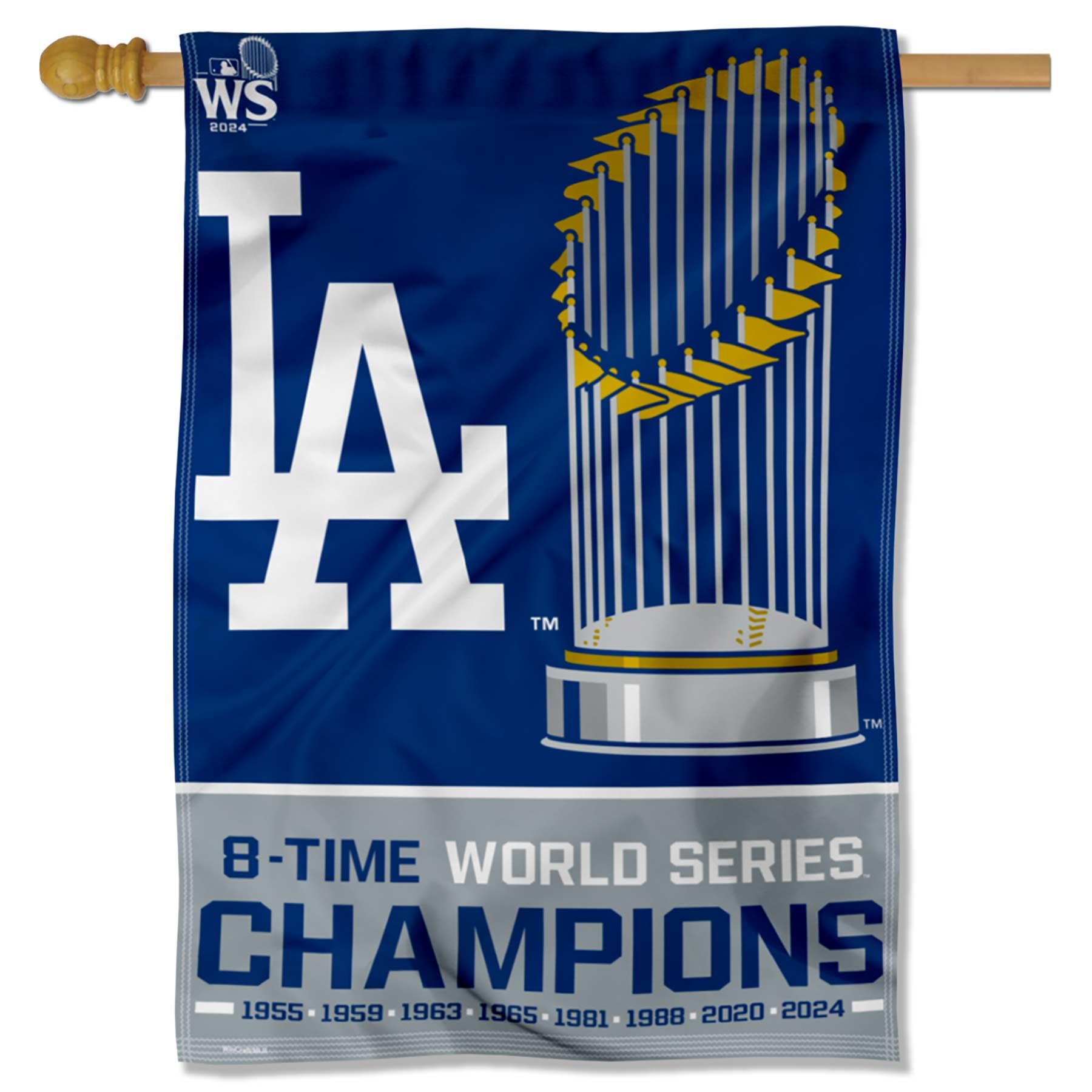 WinCraft Los Angeles Dodgers 2024 8 Time World Champions Series House Banner Flag - Sports Collectibles, Sports Memorabilia, Sports Fan Shop, Sports Gifts