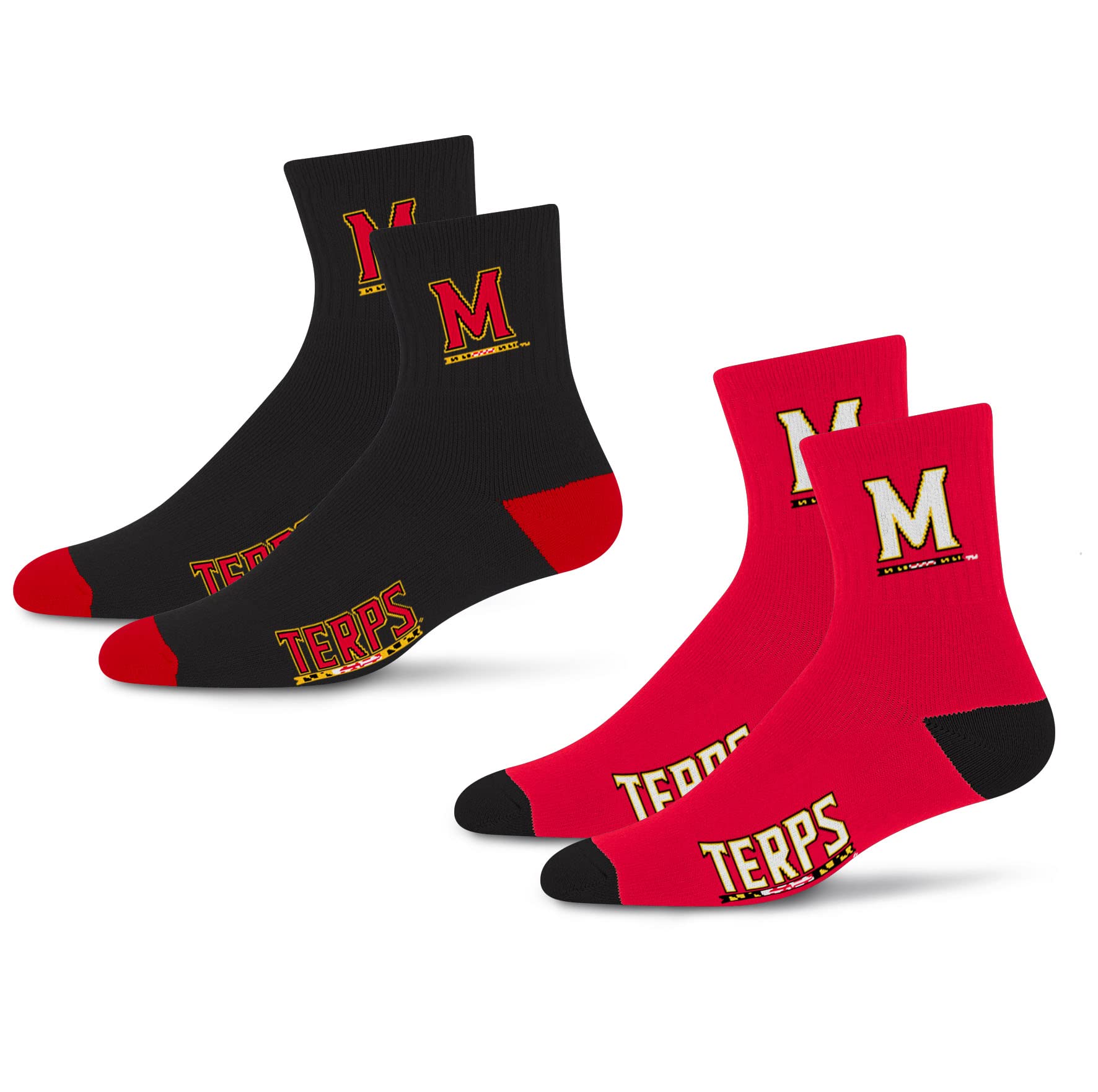 For Bare Feet NCAA Maryland Terrapins Quarter Sock Two Pack Team Colors Large - Sports Gifts, Sports Memorabilia, Sports Collectibles, Fan Shop