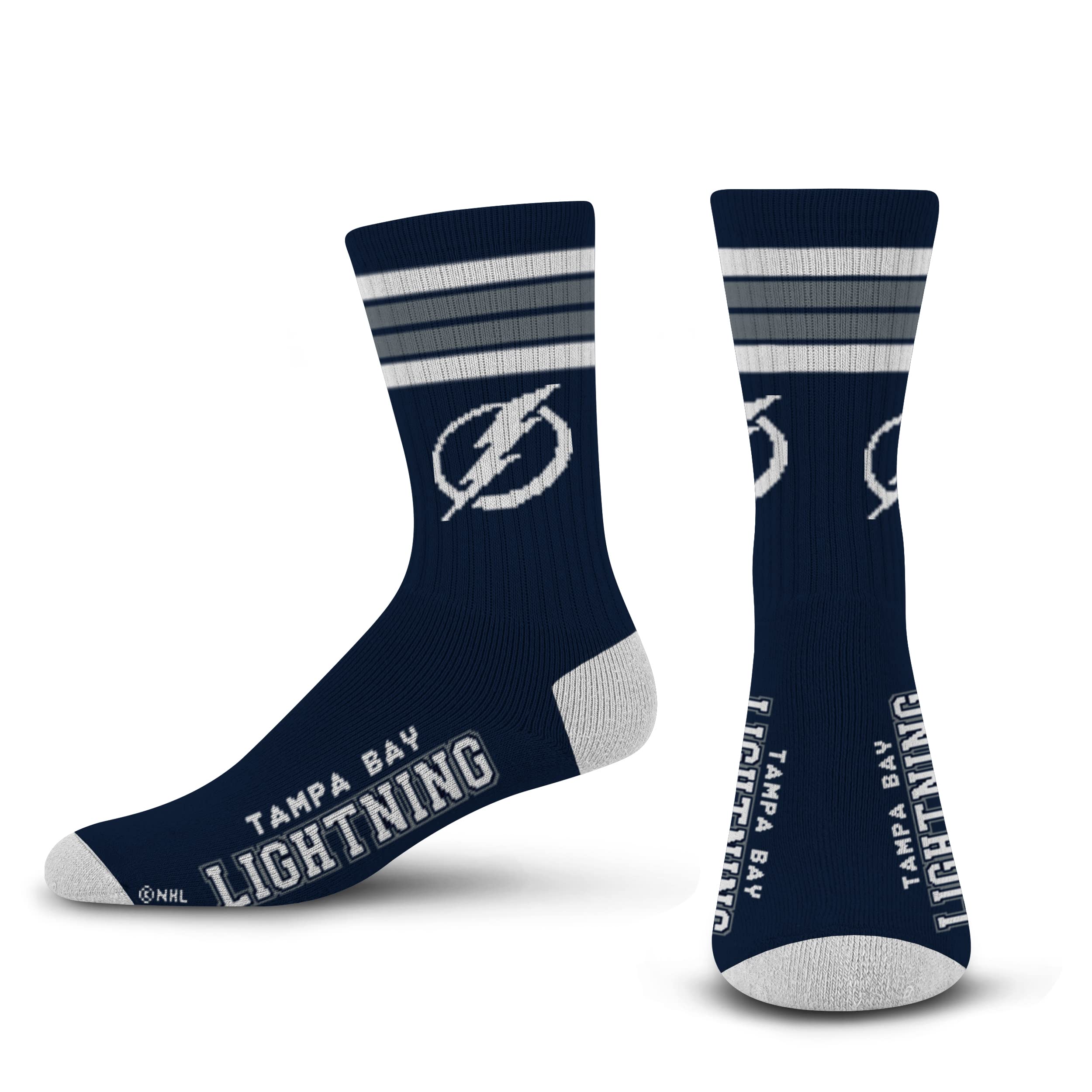 For Bare Feet NHL Tampa Bay Lightning 4 Stripe Deuce Crew Sock Team Color LARGE - Sports Gifts, Sports Memorabilia, Sports Collectibles, Fan Shop