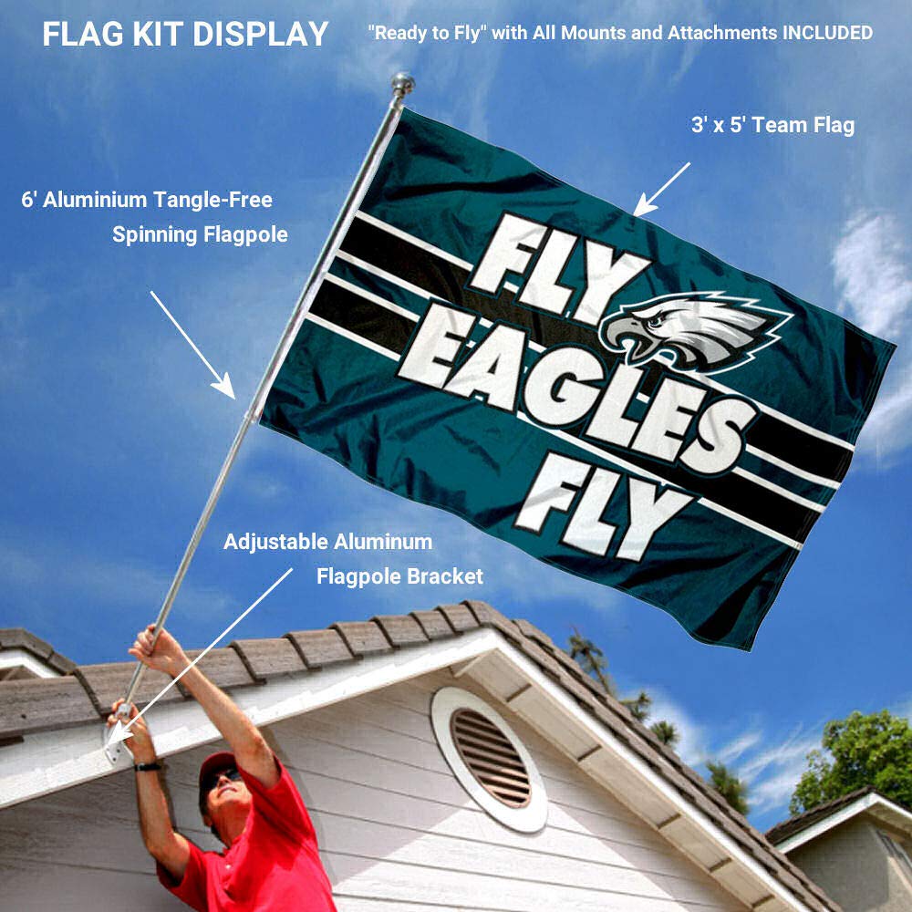 WinCraft Philadelphia Eagles Fly Eagles Fly Flag Pole and Bracket Mount Kit - Sports Collectibles, Sports Memorabilia, Sports Fan Shop, Sports Gifts