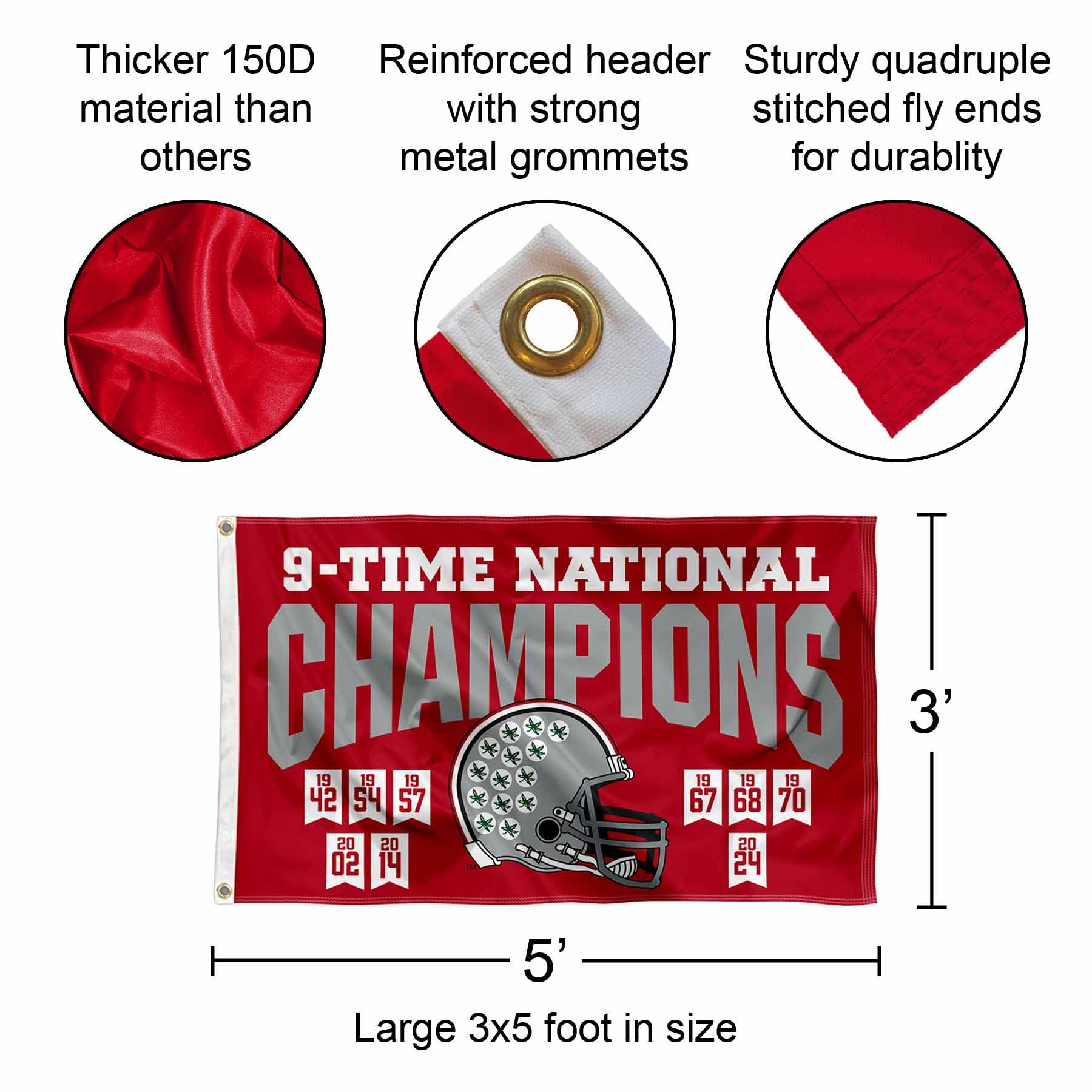 Ohio State Buckeyes 2024 and 9 Time National Champions Banner Flag - Sports Collectibles, Sports Memorabilia, Sports Fan Shop, Sports Gifts