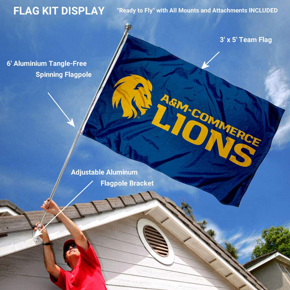 College Flags & Banners Co. Texas A&M Commerce Lions Flag and Pole Bracket Mount Bundle - Sports Collectibles, Sports Memorabilia, Sports Fan Shop, Sports Gifts