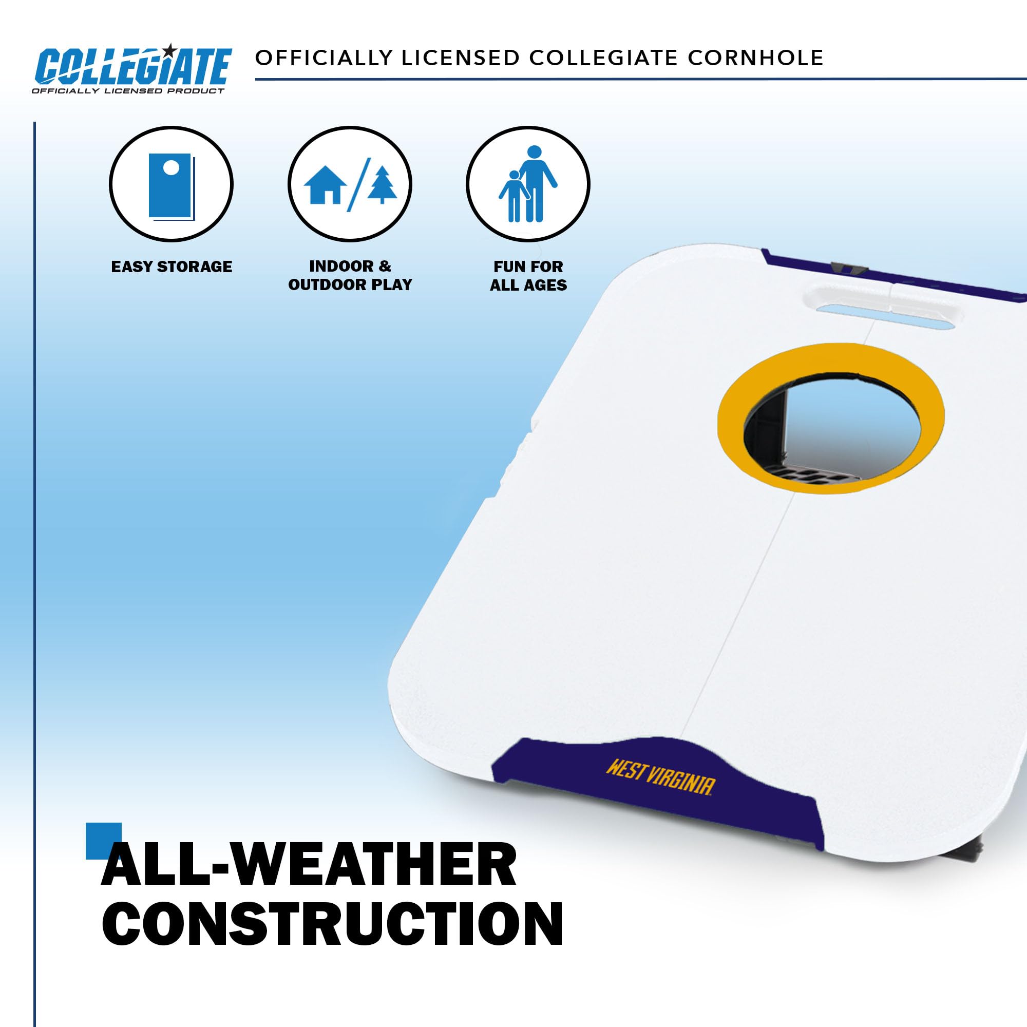 Wild Sports NCAA West Virginia Mountaineers Pro Football All-Weather Cornhole Set - Travel Bean Bag Toss Set Includes 8 Bean Bags - Sports Collectibles, Sports Memorabilia, Sports Fan Shop, Sports Gifts