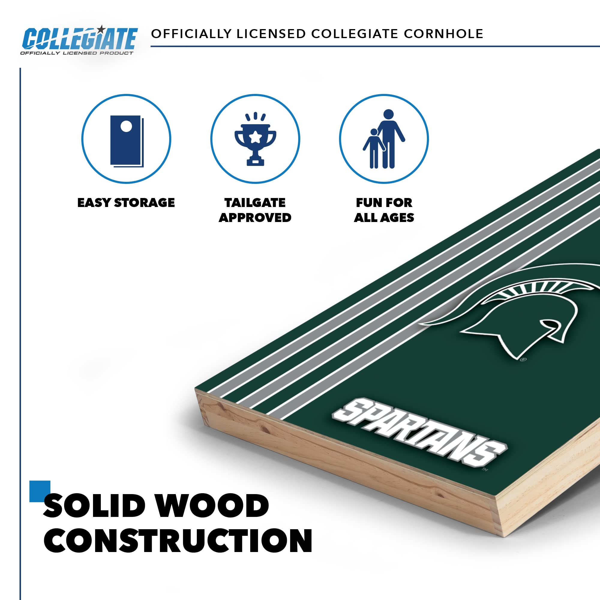 Wild Sports 2' x 3' Solid Wood Cornhole Set with Direct Print HD Team Graphics – Great Gift for Any NCAA Fan! Bean Bag Toss Family Outdoor Games – Michigan State Spartans - Sports Collectibles, Sports Memorabilia, Sports Fan Shop, Sports Gifts