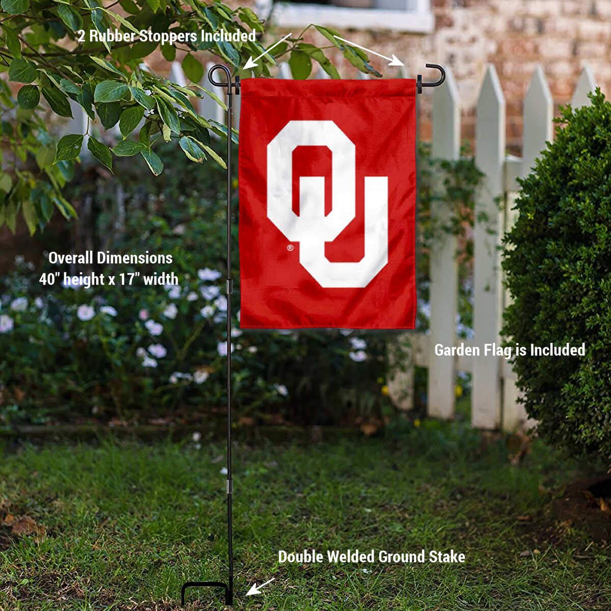 College Flags & Banners Co. Oklahoma Sooners Garden Flag with Pole Stand Holder - Sports Collectibles, Sports Memorabilia, Sports Fan Shop, Sports Gifts