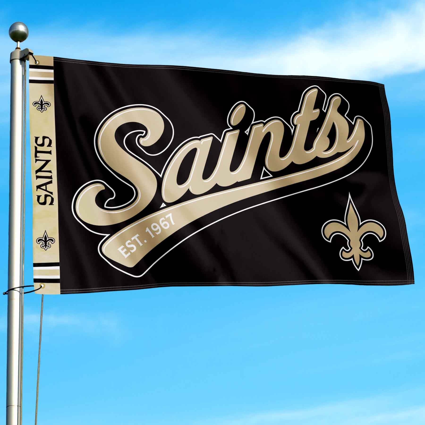 WinCraft New Orleans Saints Script Logo Premium Flag - Sports Collectibles, Sports Memorabilia, Sports Fan Shop, Sports Gifts