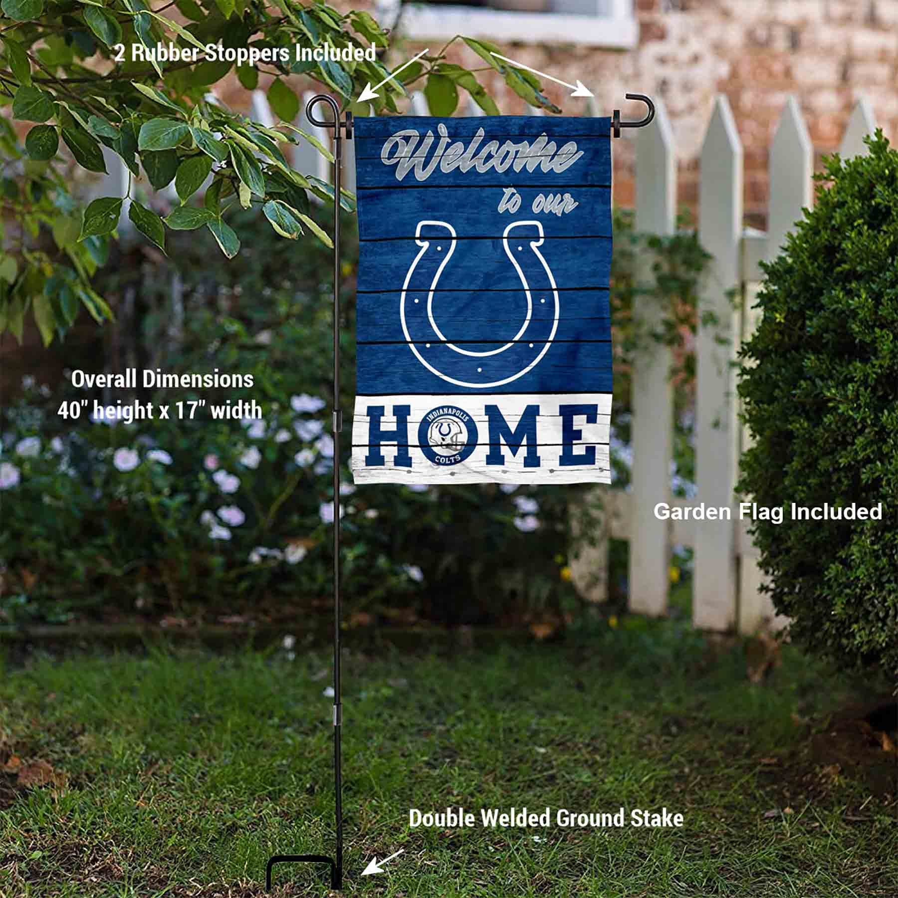 WinCraft Colts Welcome to Our Home Garden Flag and Flagpole Mount - Sports Collectibles, Sports Memorabilia, Sports Fan Shop, Sports Gifts