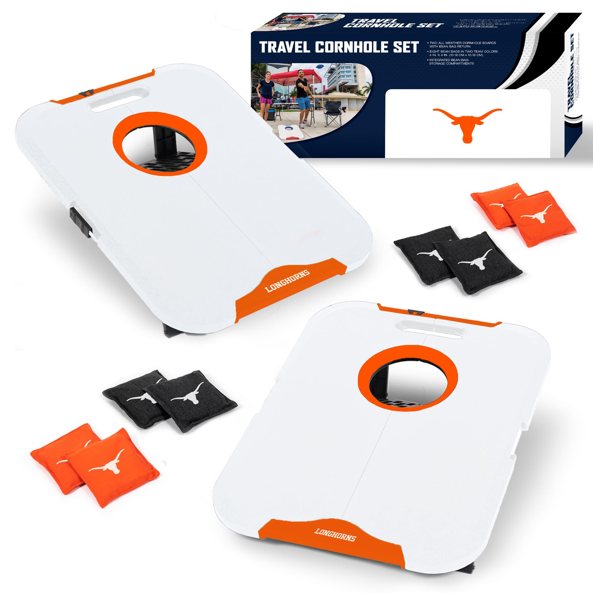 Wild Sports NCAA Texas Longhorns Pro Football All-Weather Cornhole Set - Travel Bean Bag Toss Set Includes 8 Bean Bags - Sports Collectibles, Sports Memorabilia, Sports Fan Shop, Sports Gifts